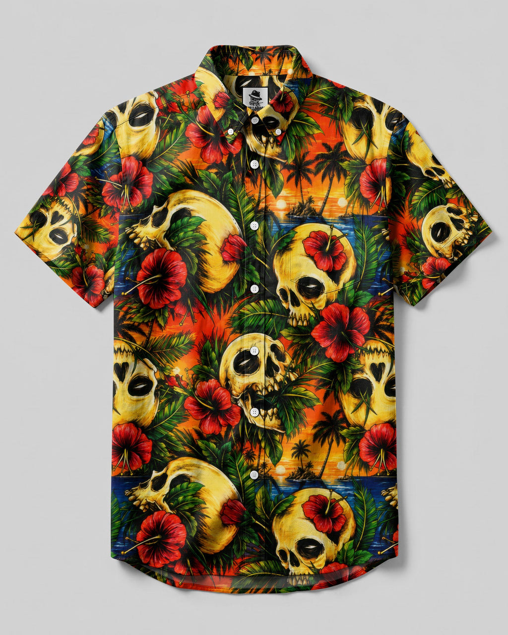 TROPICAL SKULL SUNSET BUTTON-DOWN COLLAR SHIRT  - TLTW2906265
