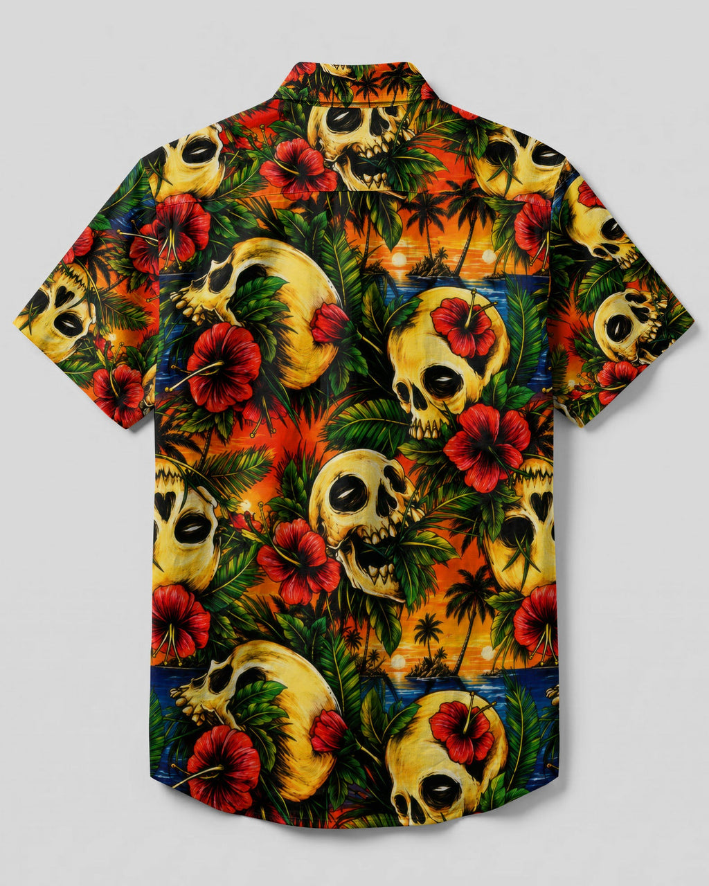 TROPICAL SKULL SUNSET BUTTON-DOWN COLLAR SHIRT  - TLTW2906265