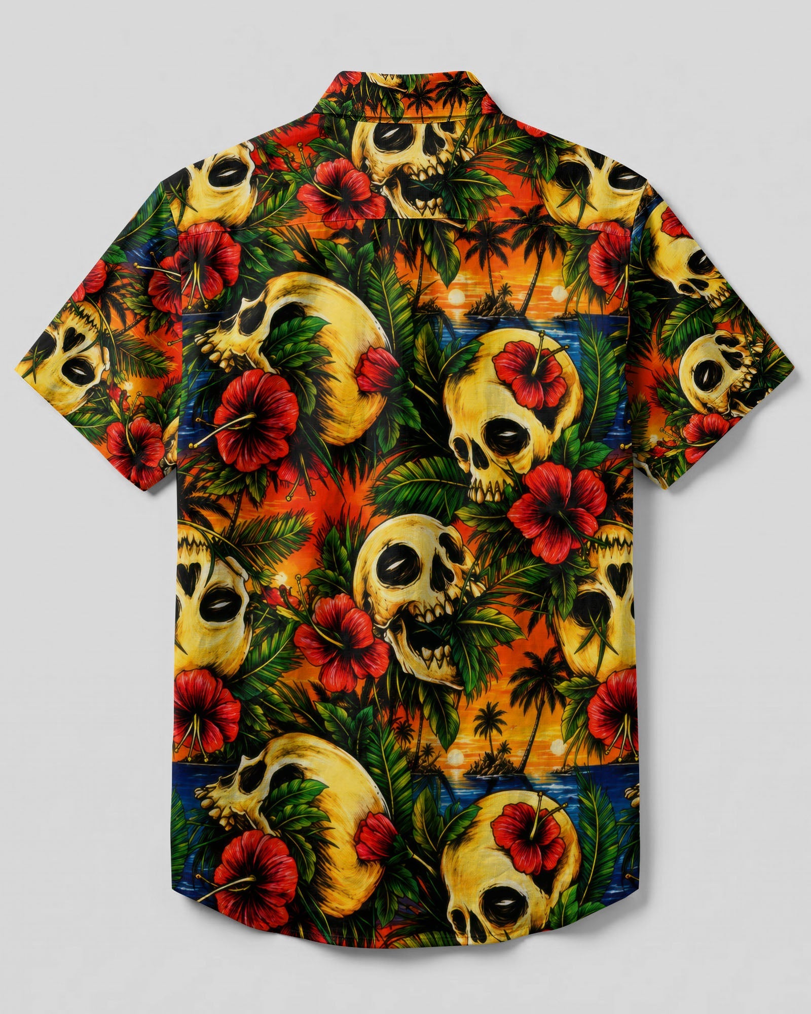 TROPICAL SKULL SUNSET BUTTON-DOWN COLLAR SHIRT  - TLTW2906265