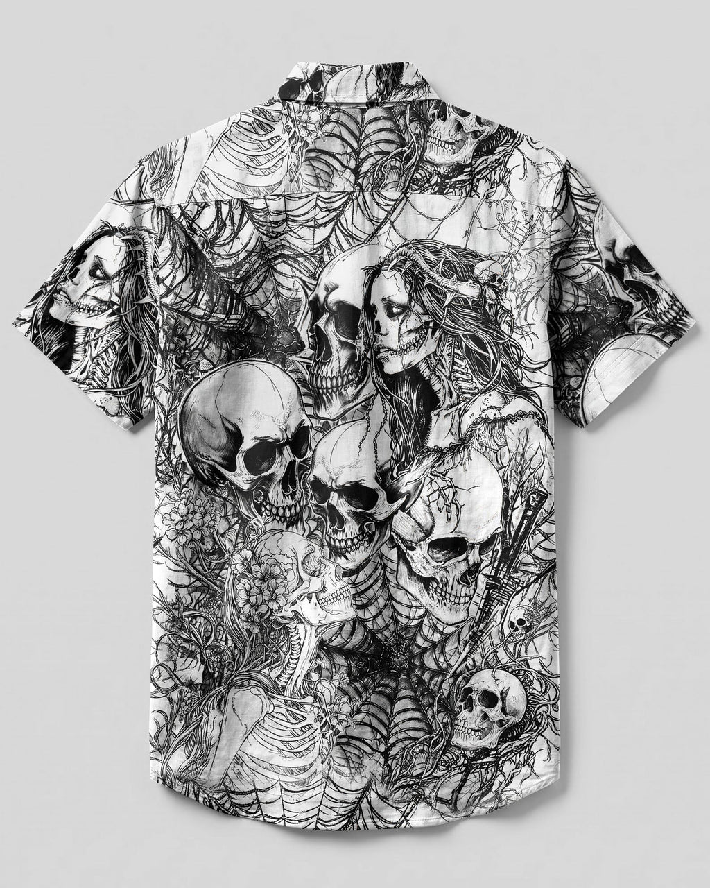 HORROR SKULLS AND SPECTRAL WOMAN BUTTON-DOWN COLLAR SHIRT - TLHG2906263