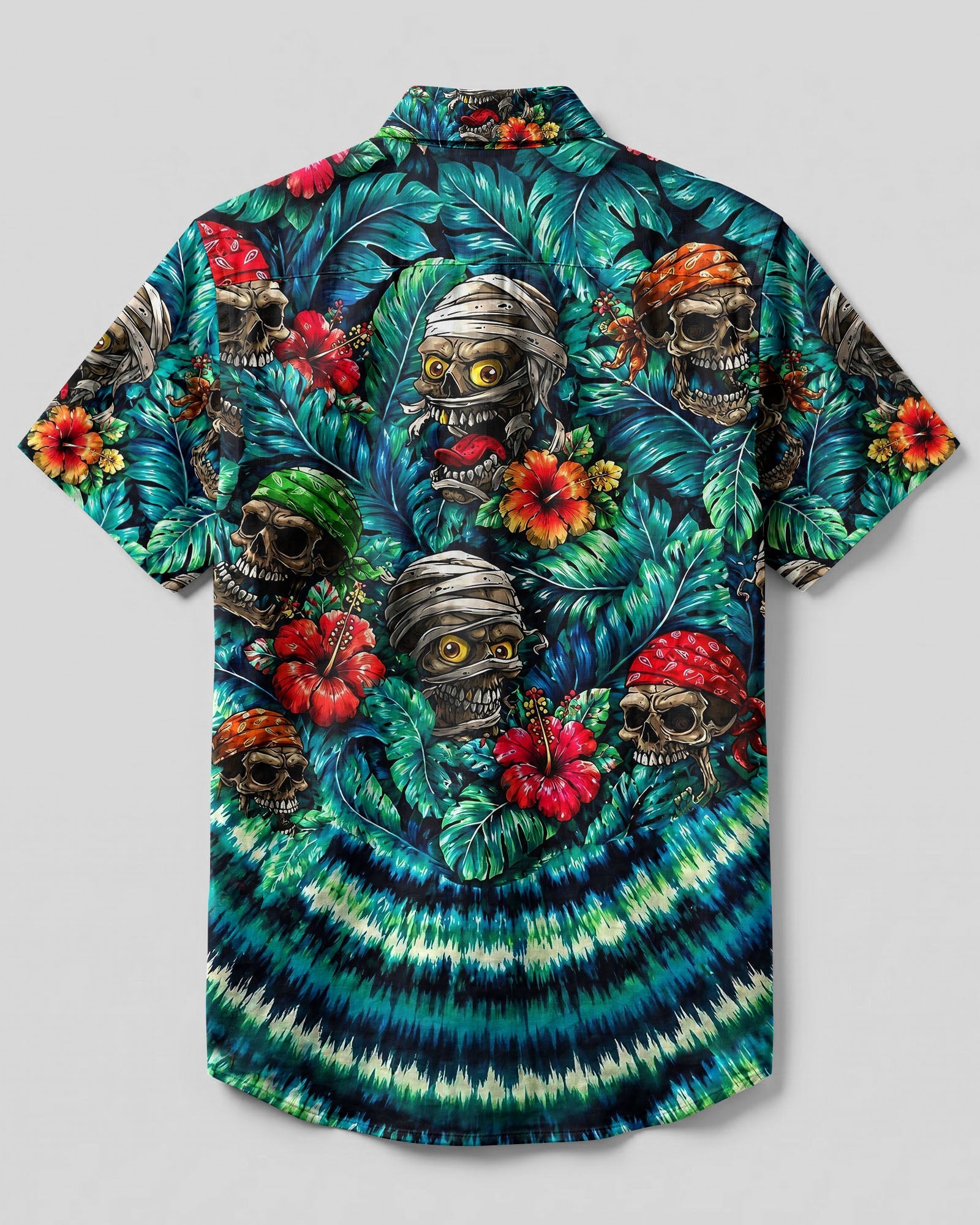 VIBRANT TROPICAL SKULLS BUTTON-DOWN COLLAR SHIRT - TLHG0107263