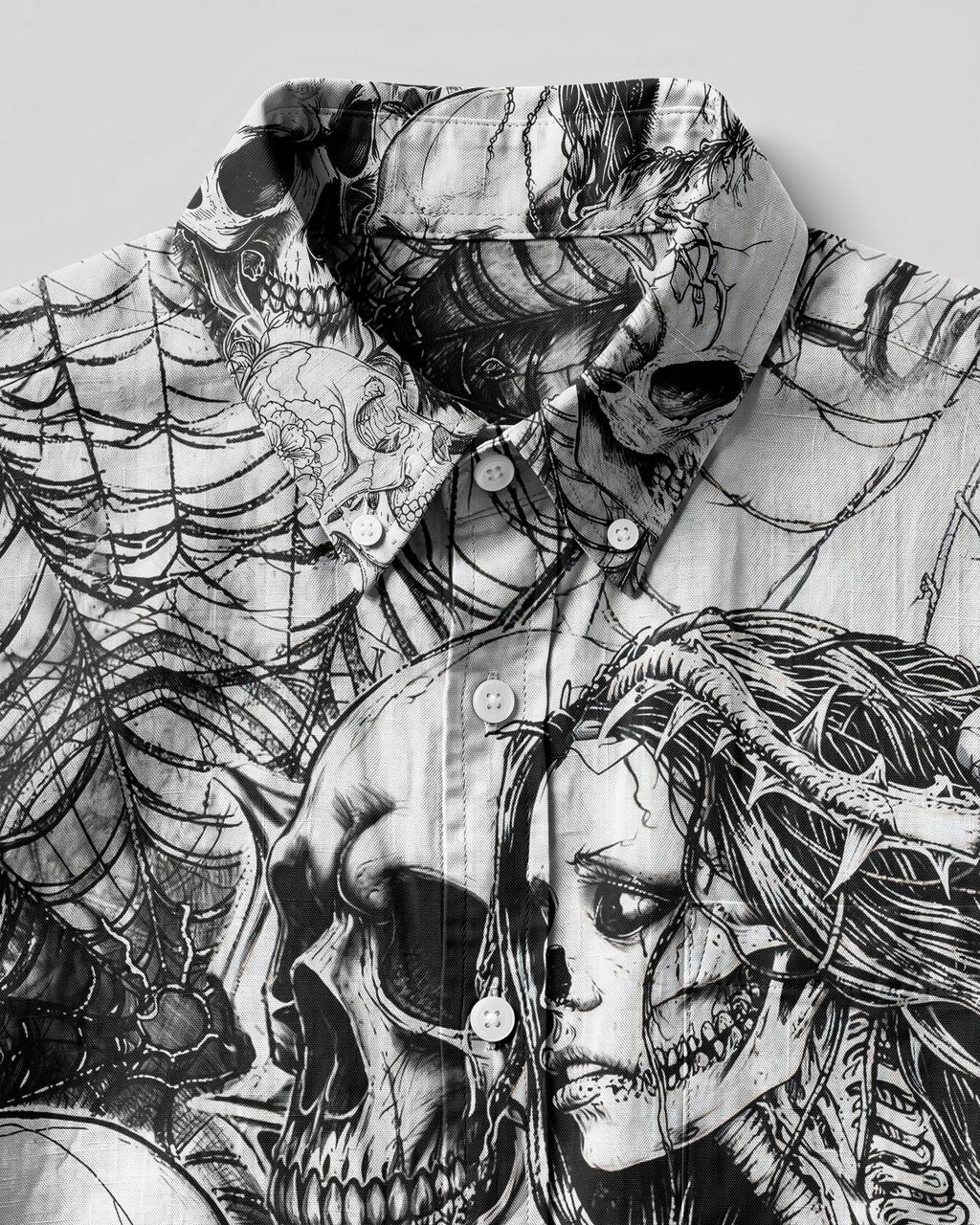 HORROR SKULLS AND SPECTRAL WOMAN BUTTON-DOWN COLLAR SHIRT - TLHG2906263