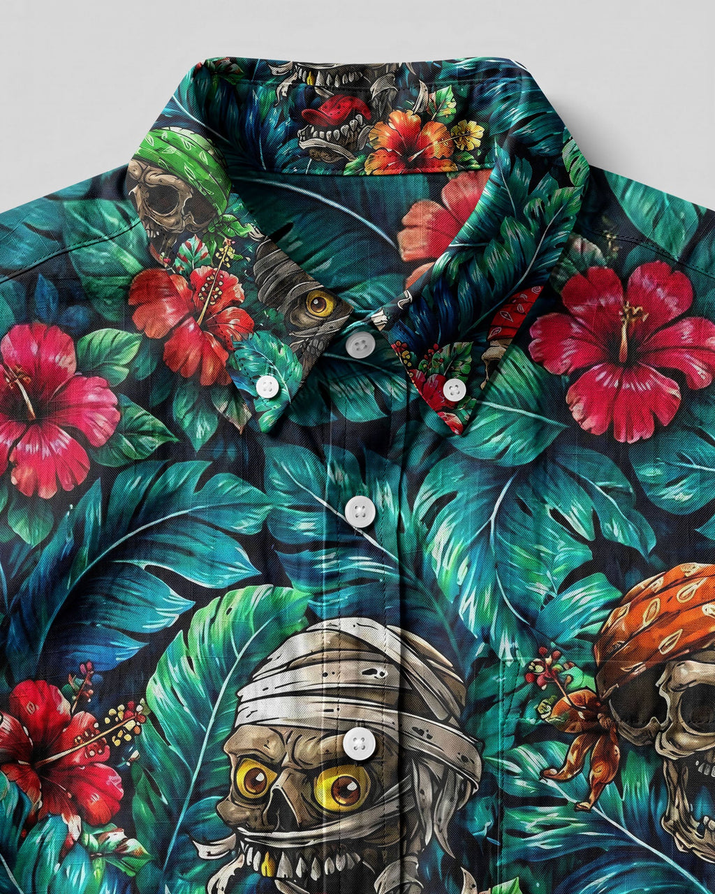 VIBRANT TROPICAL SKULLS BUTTON-DOWN COLLAR SHIRT - TLHG0107263