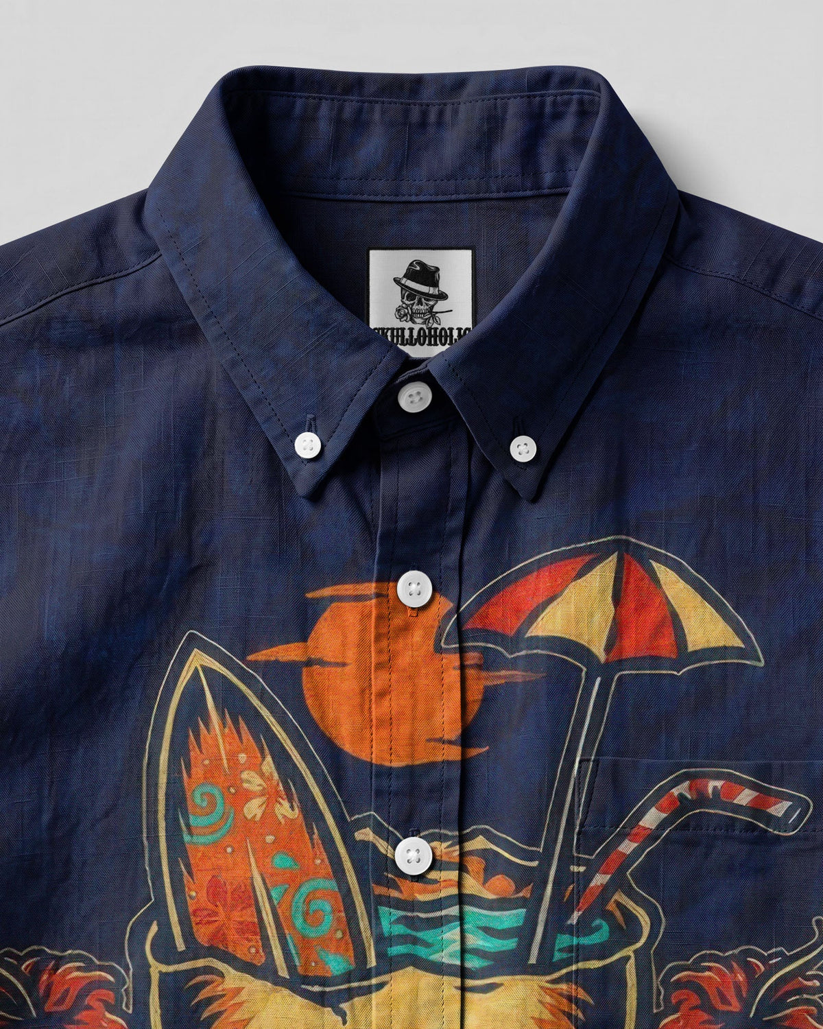 TROPICAL SUMMER SKULL BUTTON-DOWN COLLAR SHIRT  - TLTW0107266