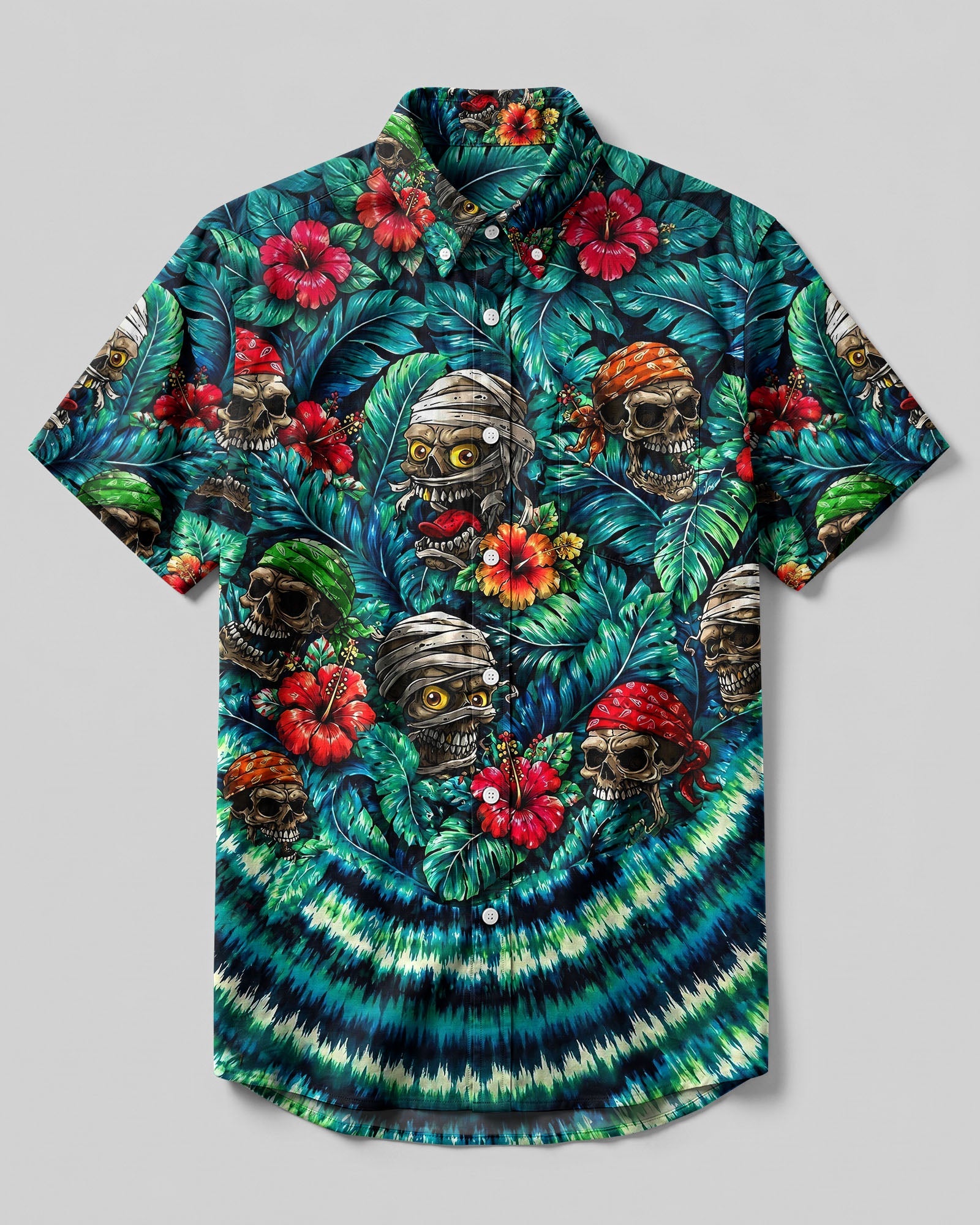 VIBRANT TROPICAL SKULLS BUTTON-DOWN COLLAR SHIRT - TLHG0107263