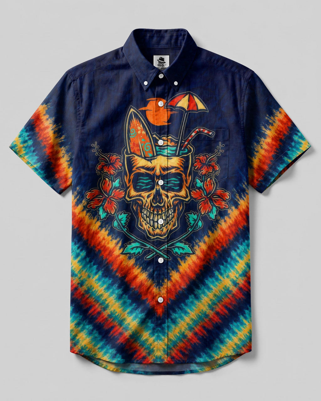 TROPICAL SUMMER SKULL BUTTON-DOWN COLLAR SHIRT  - TLTW0107266