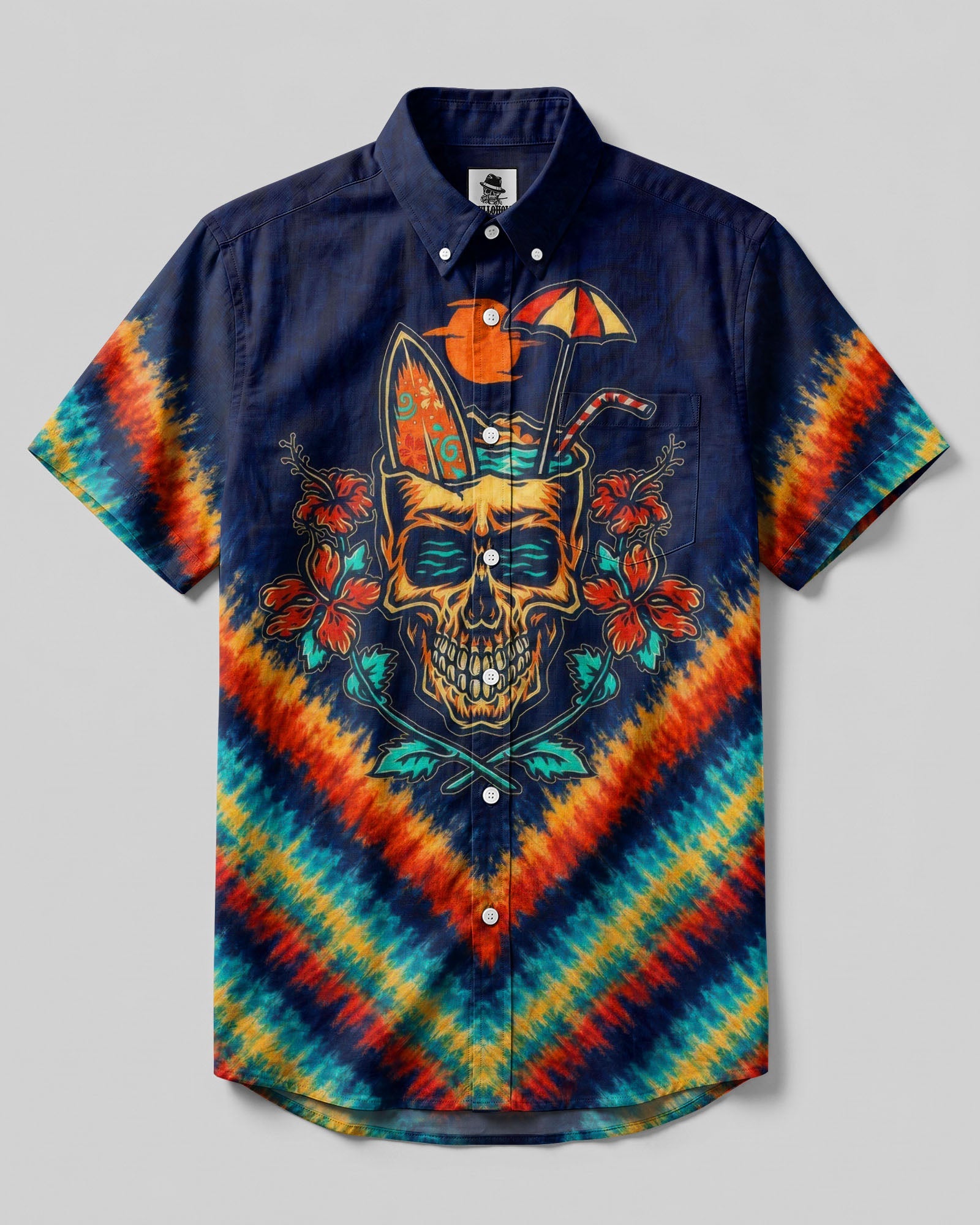 TROPICAL SUMMER SKULL BUTTON-DOWN COLLAR SHIRT  - TLTW0107266