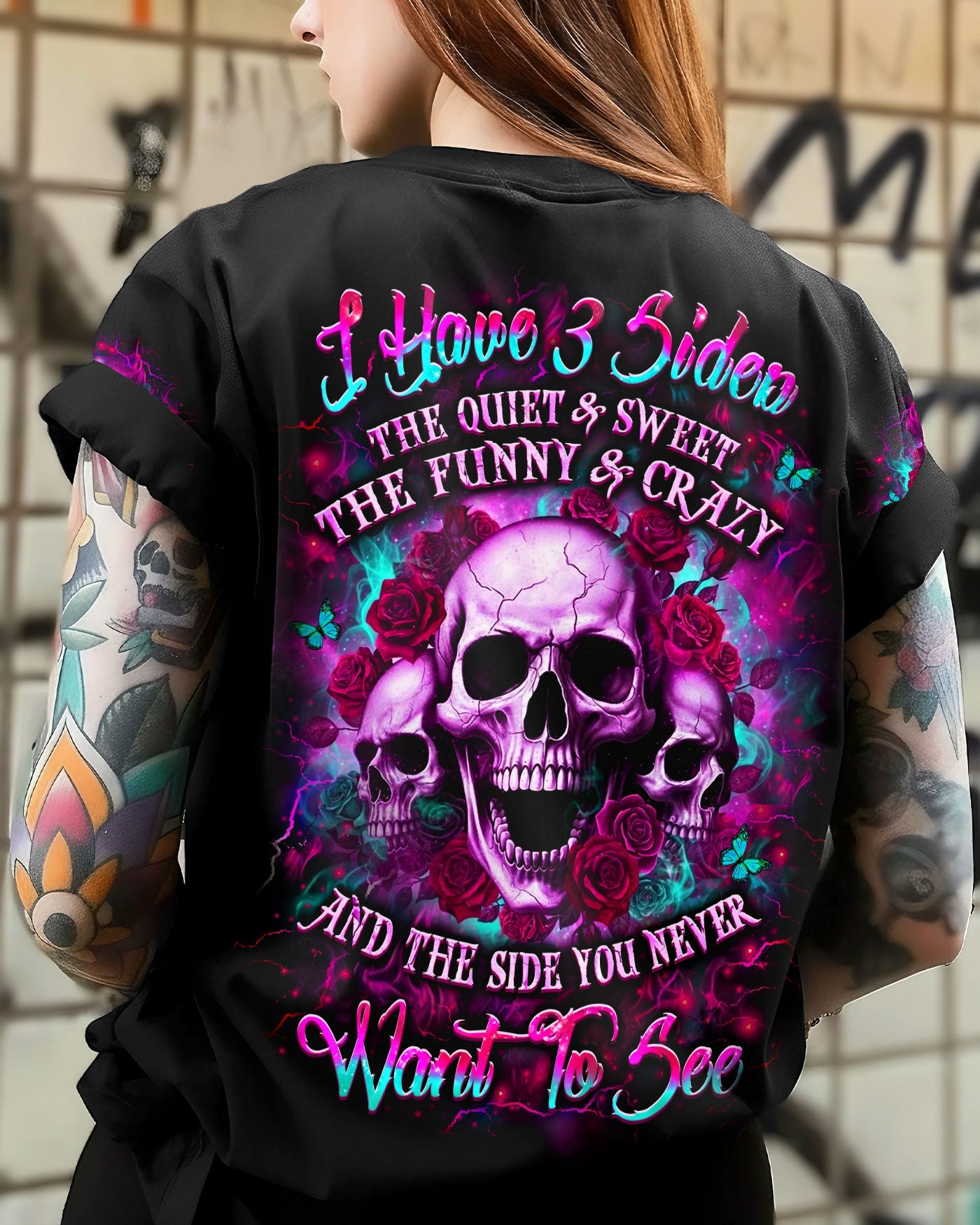 I HAVE 3 SIDES 3 SKULLS ROSE ALL OVER PRINT - YHLT1301261