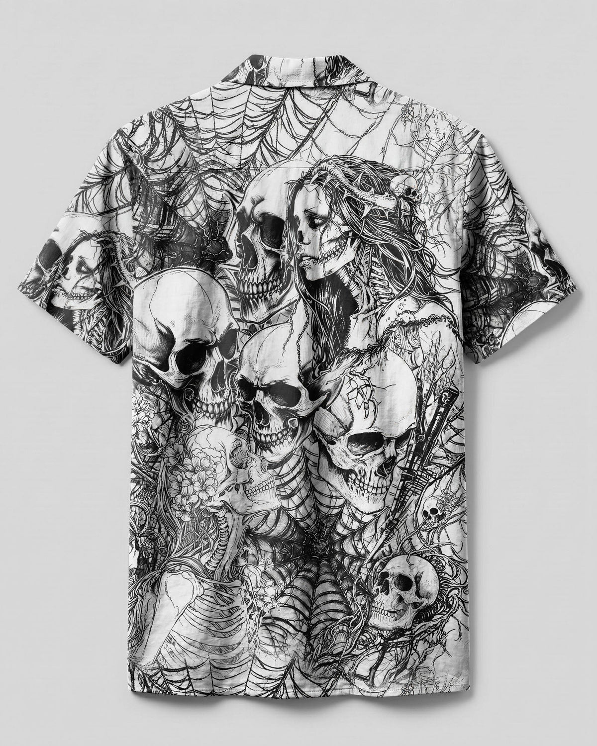 HORROR SKULLS AND SPECTRAL WOMAN CAMP SHIRT - TLHG2906262