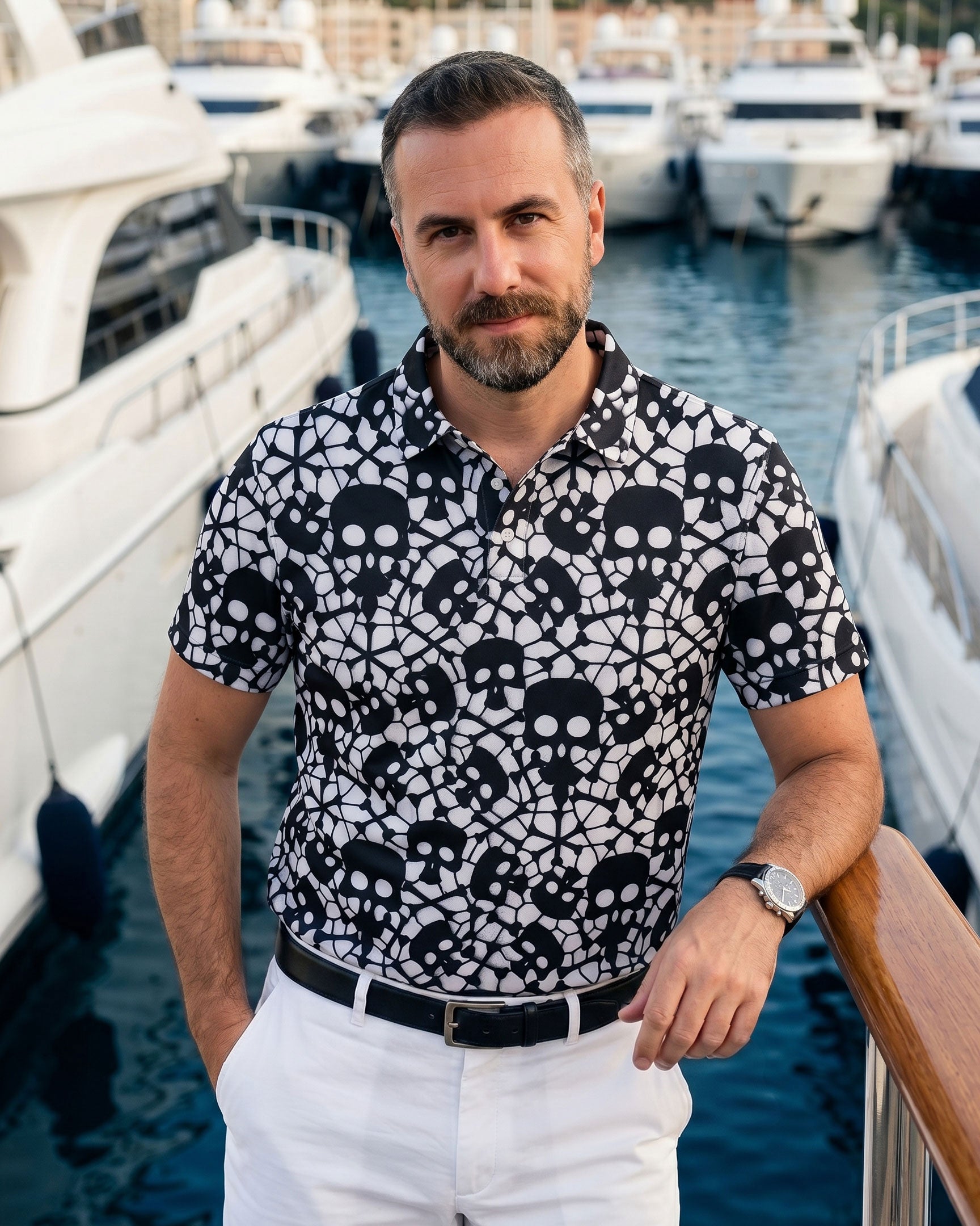 BLACK & WHITE SKULL POLO SHIRT  - TLNO1106261