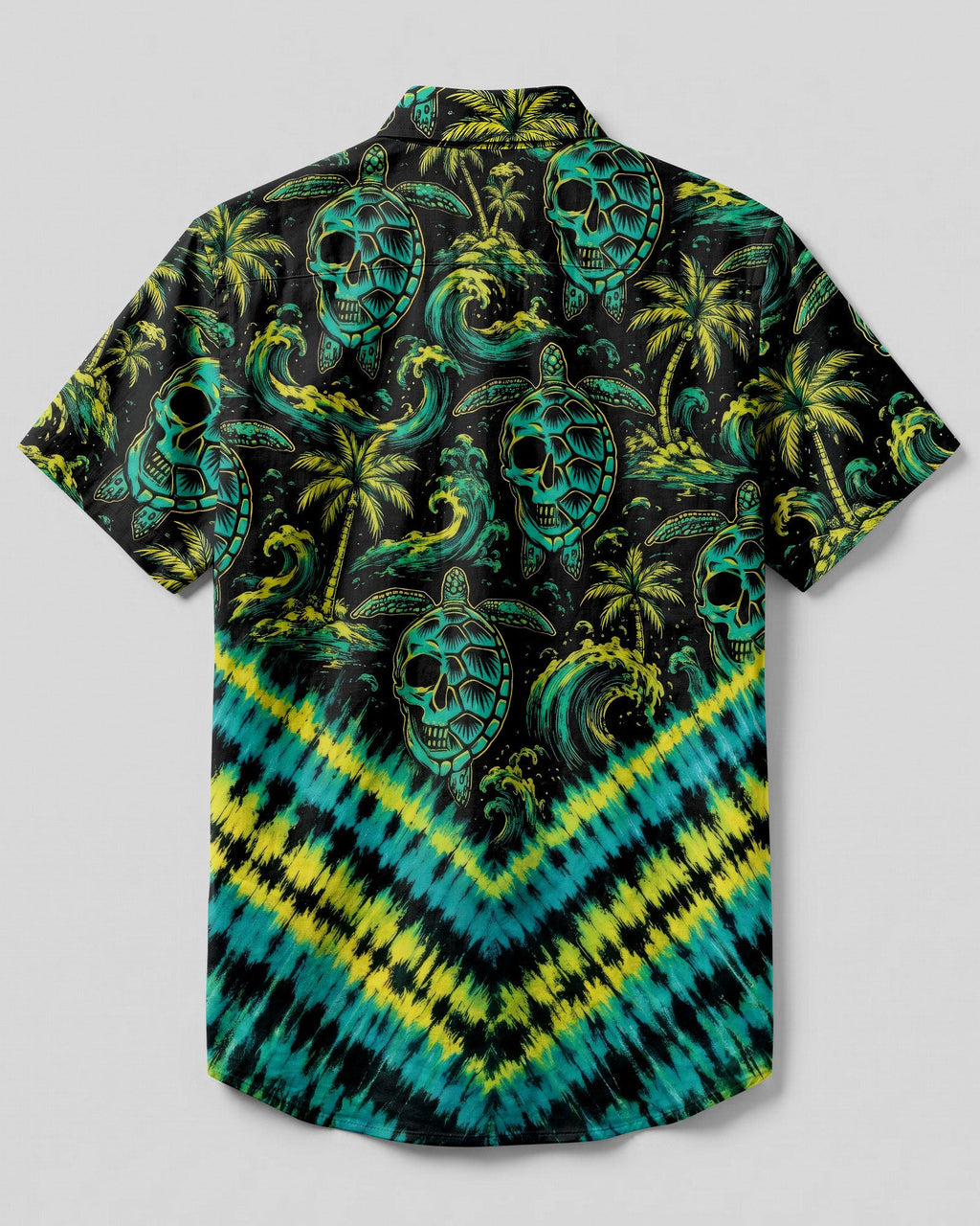 SKULL TURTLE OCEAN WAVES V PATTERN BUTTON-DOWN COLLAR SHIRT  - TLNO0107262