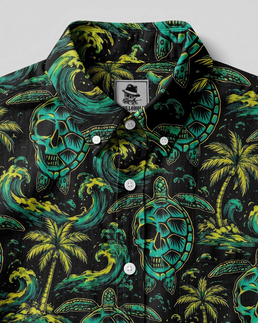 SKULL TURTLE OCEAN WAVES V PATTERN BUTTON-DOWN COLLAR SHIRT  - TLNO0107262