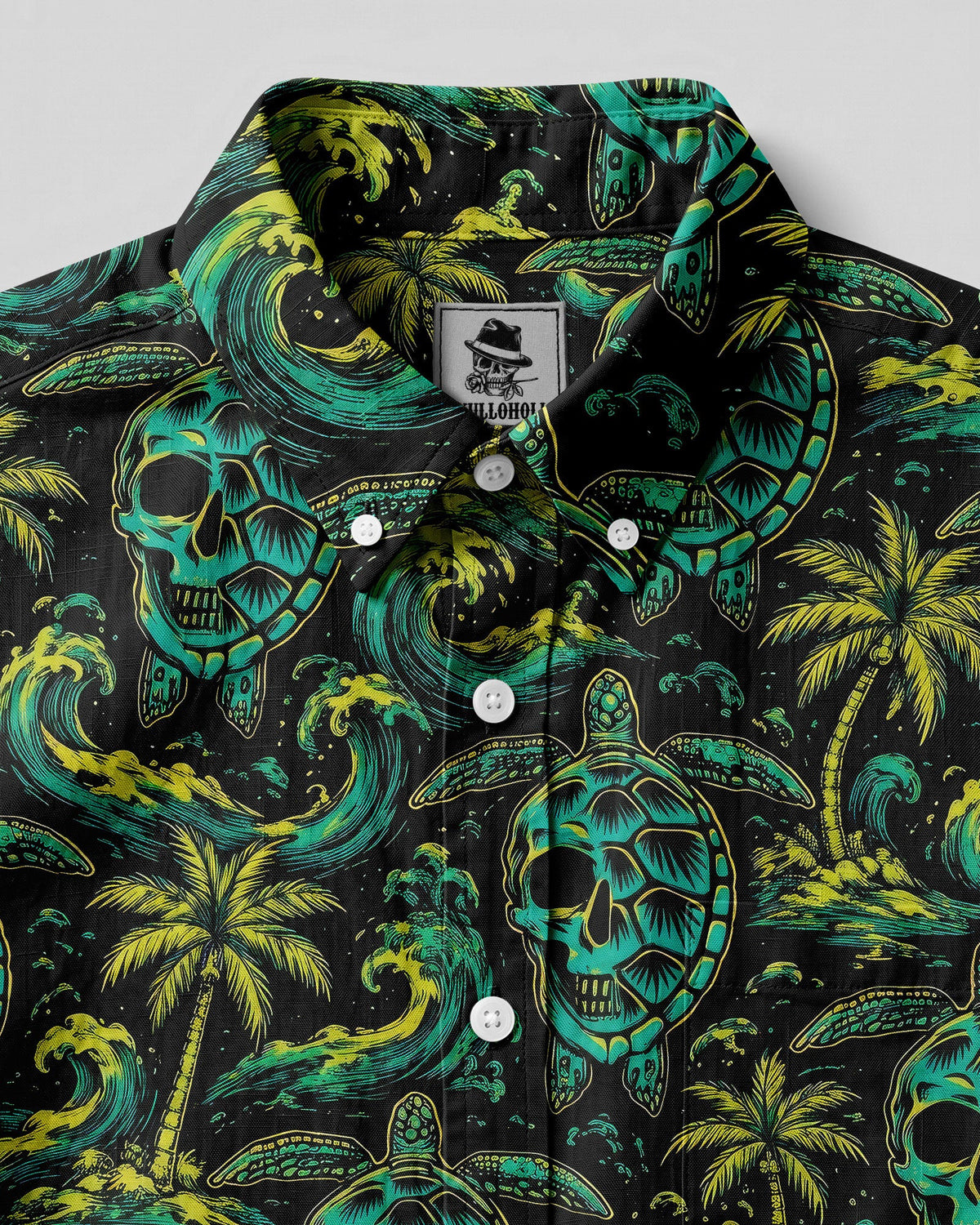 SKULL TURTLE OCEAN WAVES V PATTERN BUTTON-DOWN COLLAR SHIRT  - TLNO0107262
