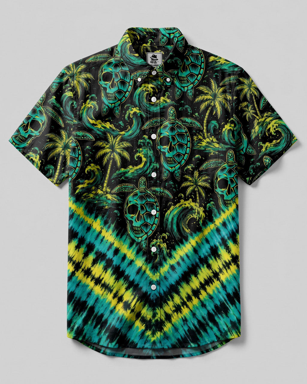 SKULL TURTLE OCEAN WAVES V PATTERN BUTTON-DOWN COLLAR SHIRT  - TLNO0107262