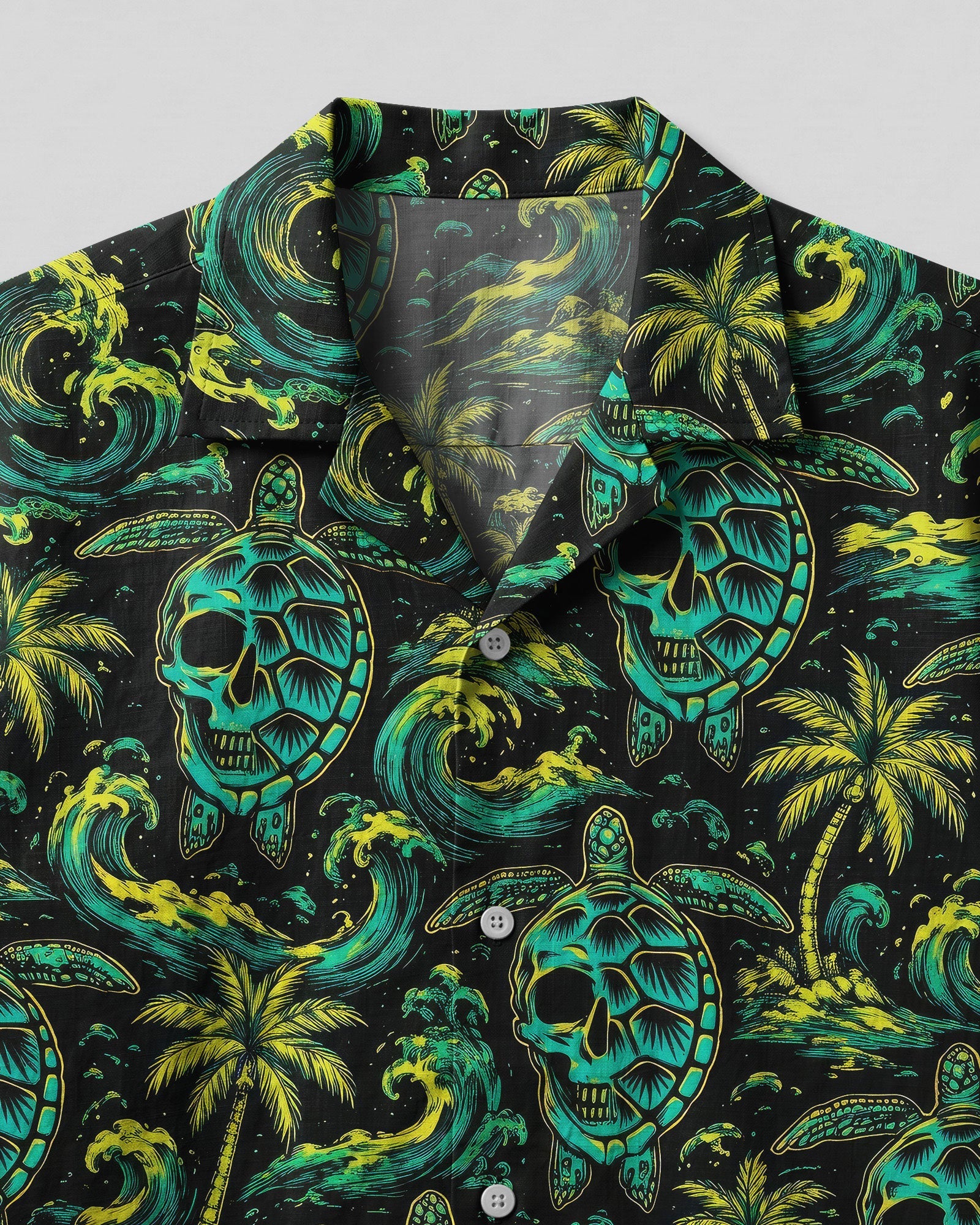 SKULL TURTLE OCEAN WAVES V PATTERN CAMP SHIRT  - TLNO0107261