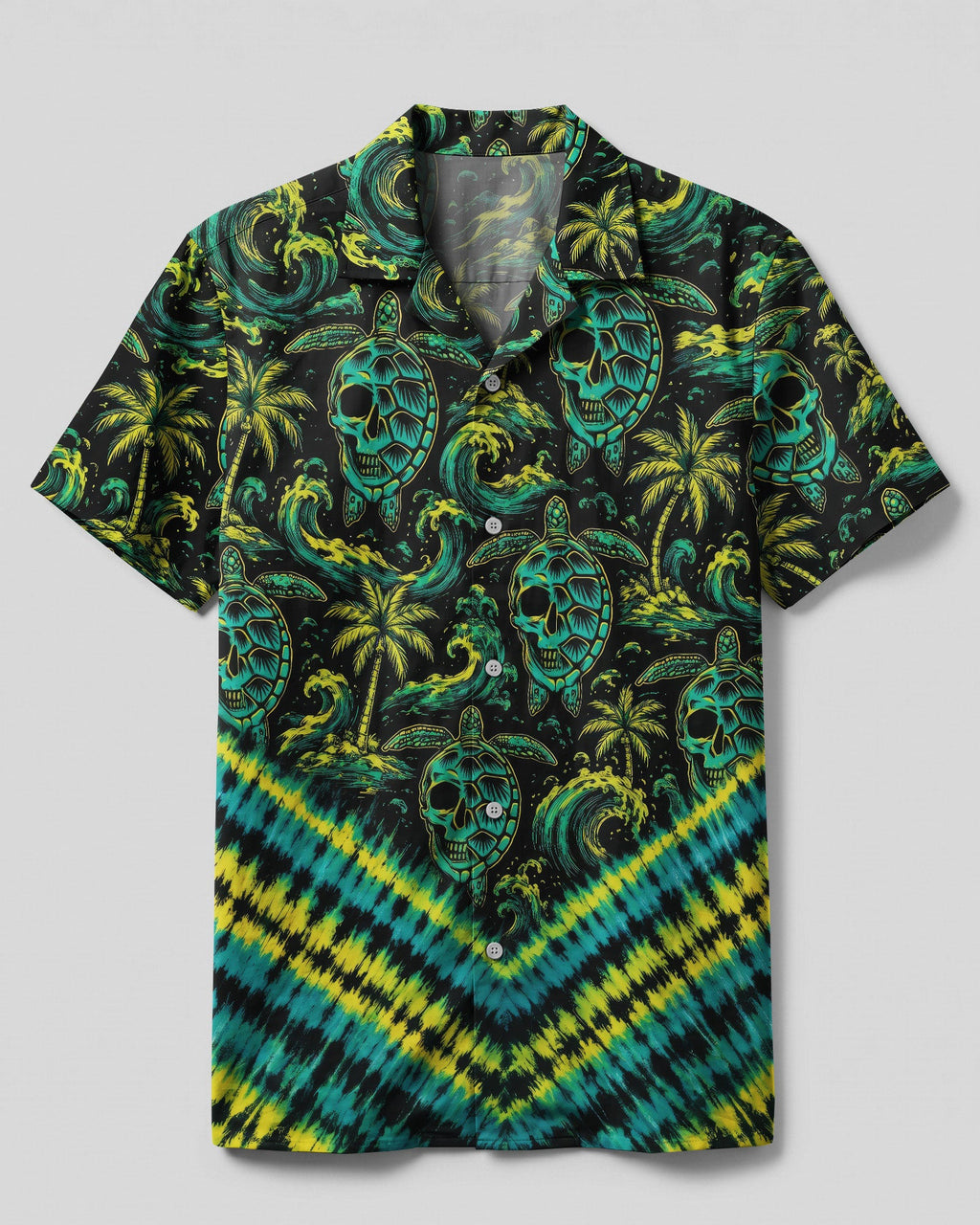 SKULL TURTLE OCEAN WAVES V PATTERN CAMP SHIRT  - TLNO0107261