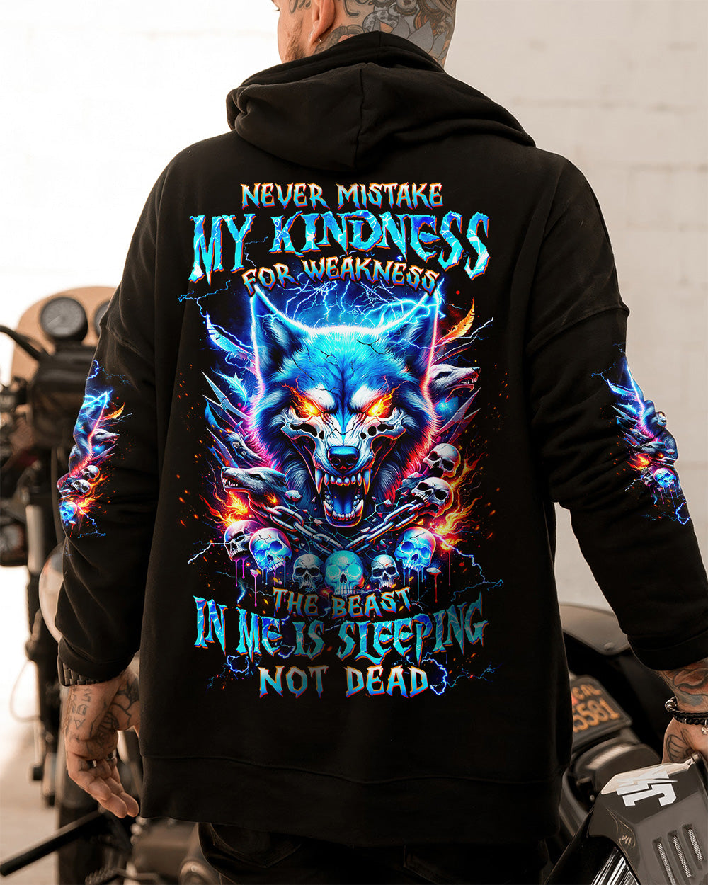 NEVER MISTAKE MY KINDNESS WOLF SKULL ALL OVER PRINT - TLTW1704263