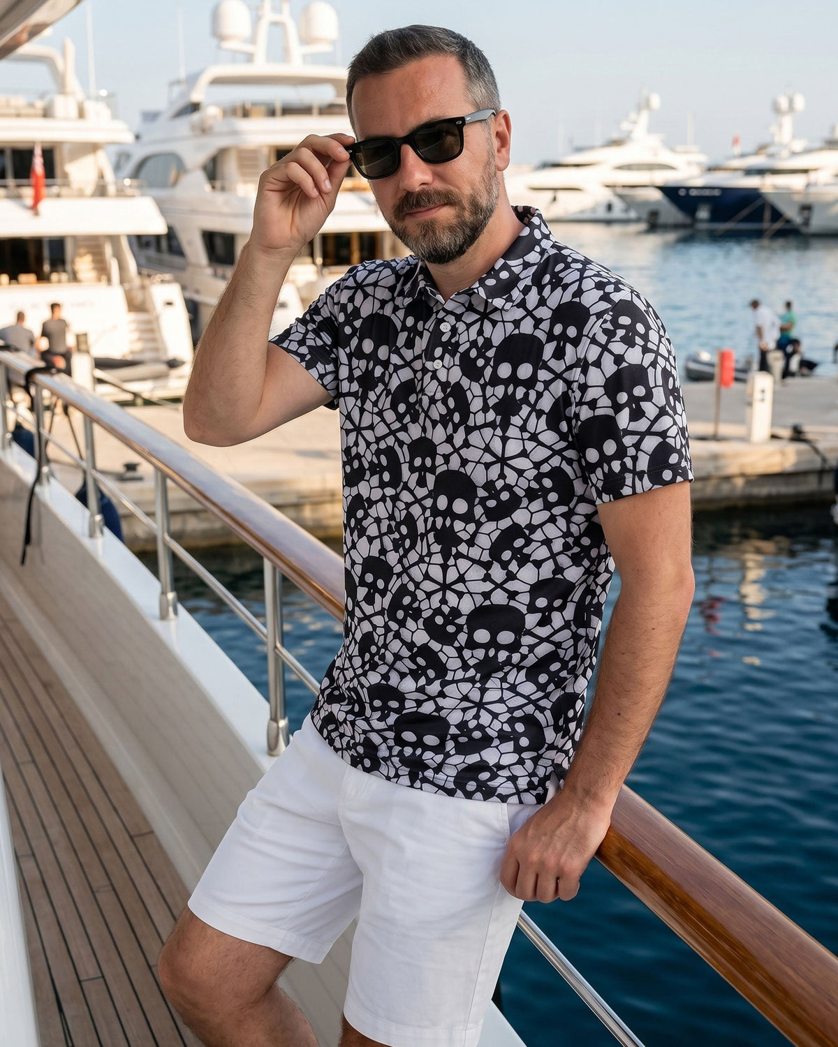 BLACK & WHITE SKULL POLO SHIRT  - TLNO1106261