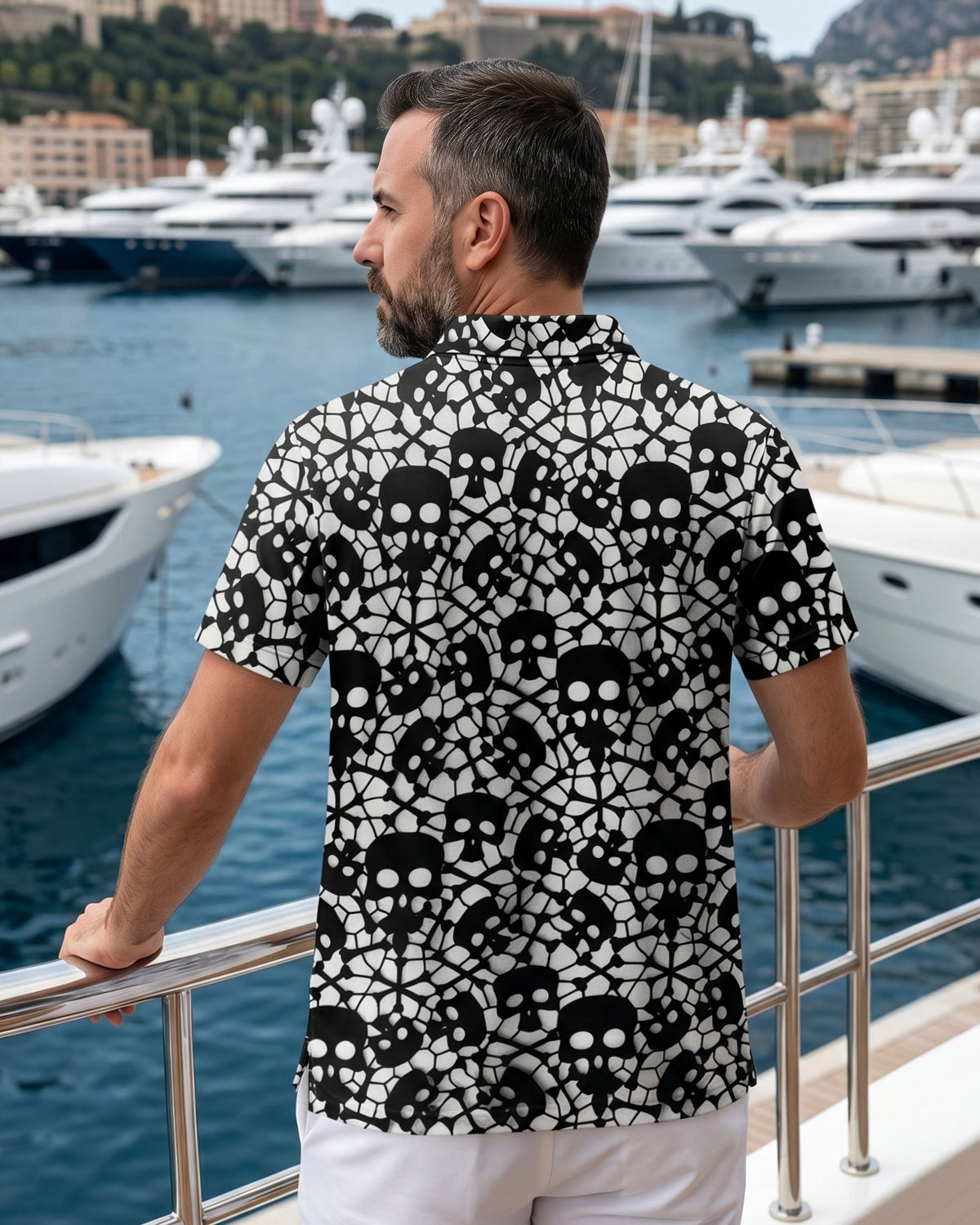 BLACK & WHITE SKULL POLO SHIRT  - TLNO1106261
