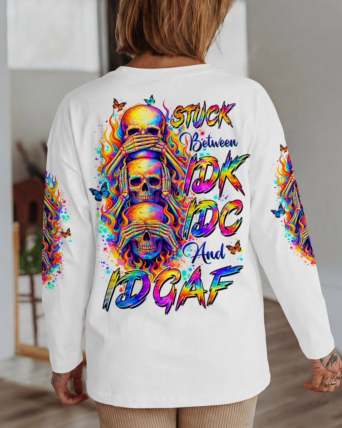 STUCK BETWEEN IDK IDC AND IDGAF SKULL ALL OVER PRINT   - TLTW3003262