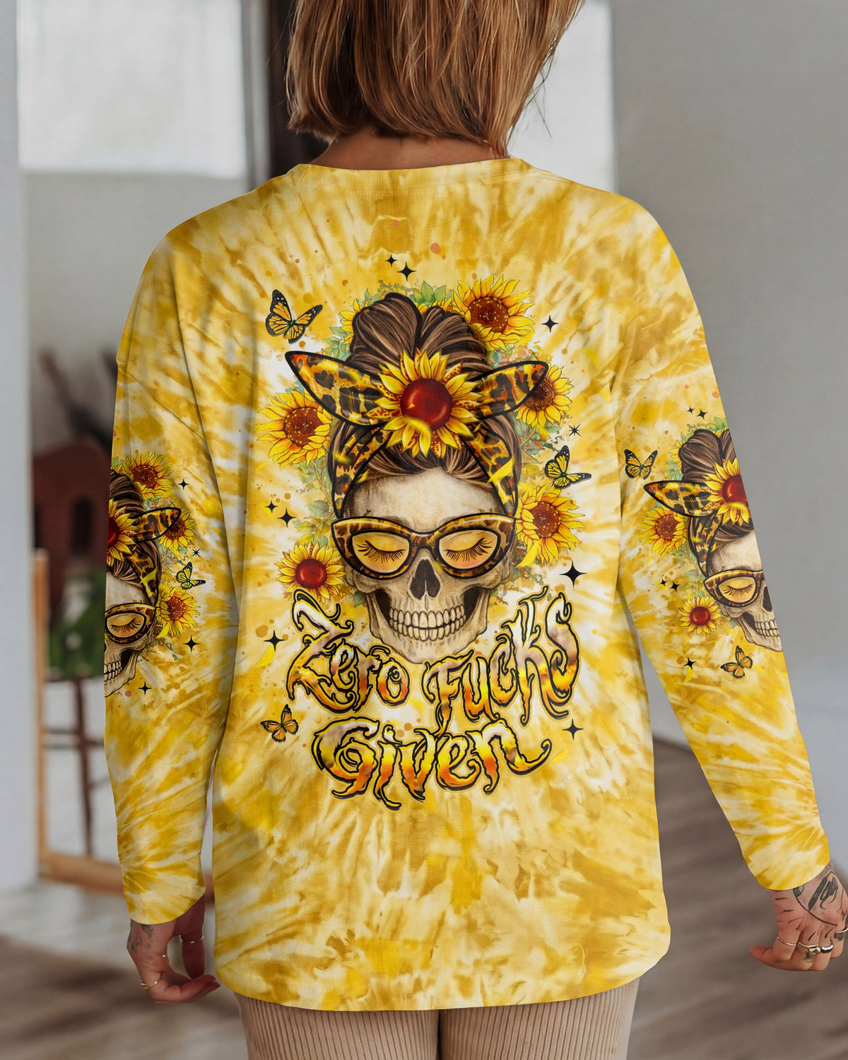 ZERO F GIVEN SUNFLOWER MESSY BUN SKULL ALL OVER PRINT  - TLHN1604263