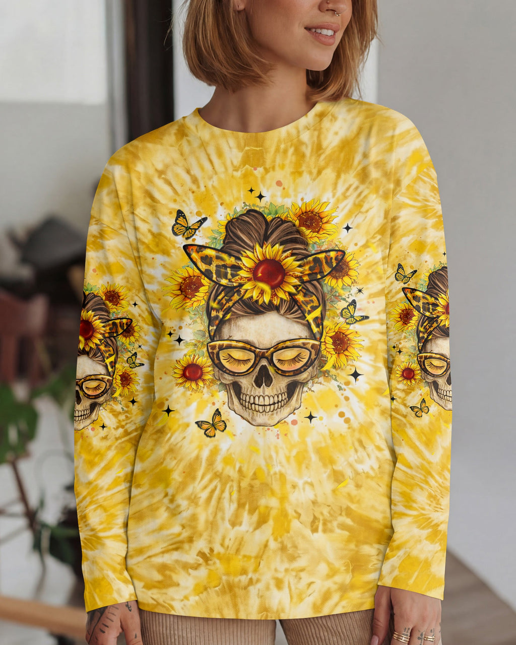 ZERO F GIVEN SUNFLOWER MESSY BUN SKULL ALL OVER PRINT  - TLHN1604263