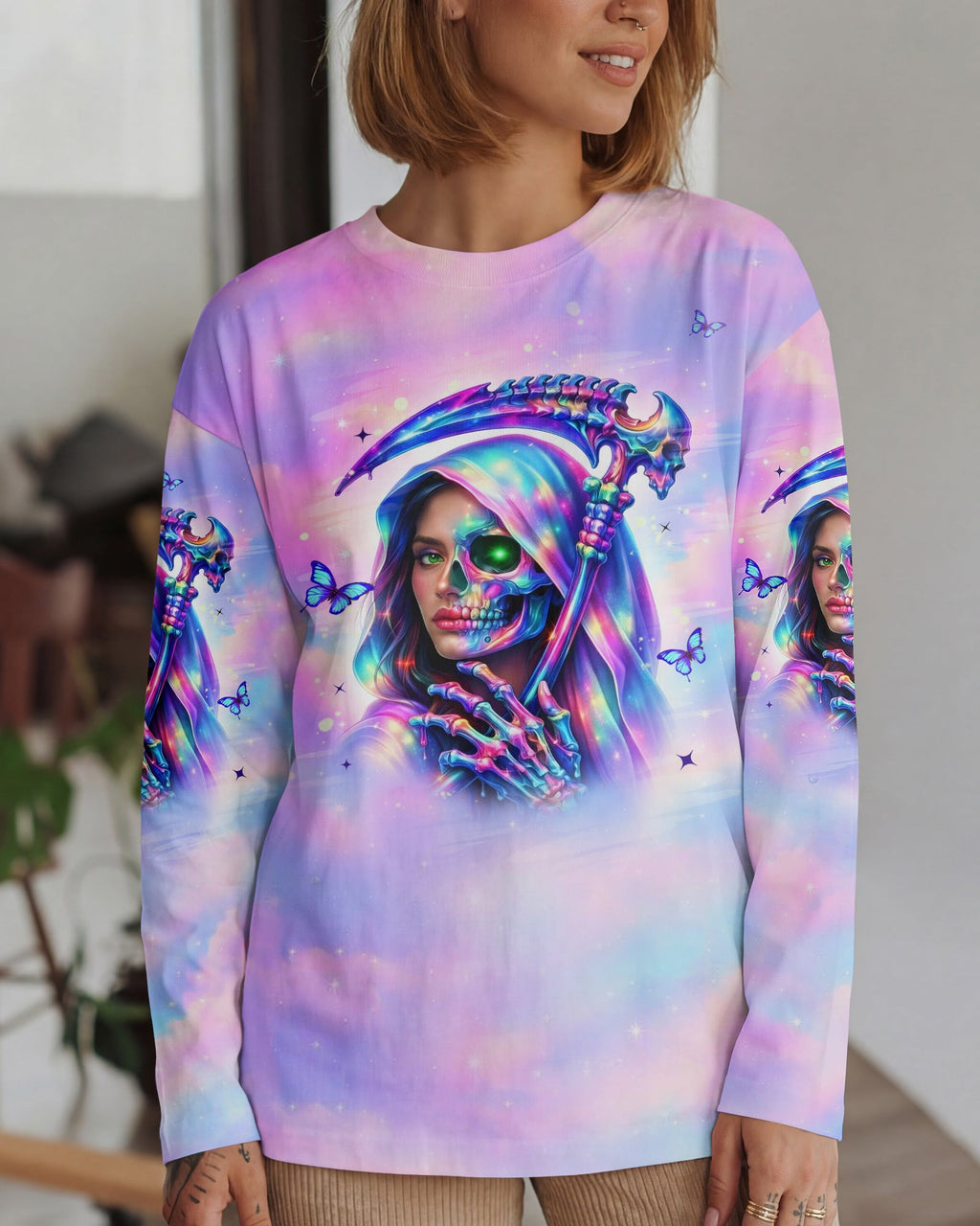 DON'T TRY TO FIGURE ME OUT SKULL LADY ALL OVER PRINT - TLHN0603262