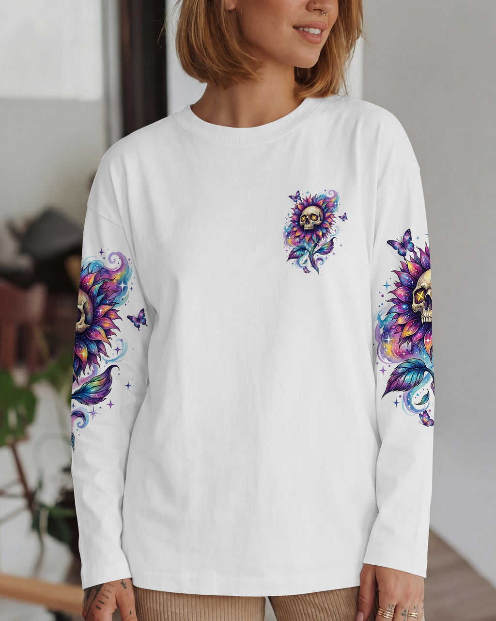 SHE IS SUNSHINE SKULL SUNFLOWERS ALL OVER PRINT  - TLHN1704263
