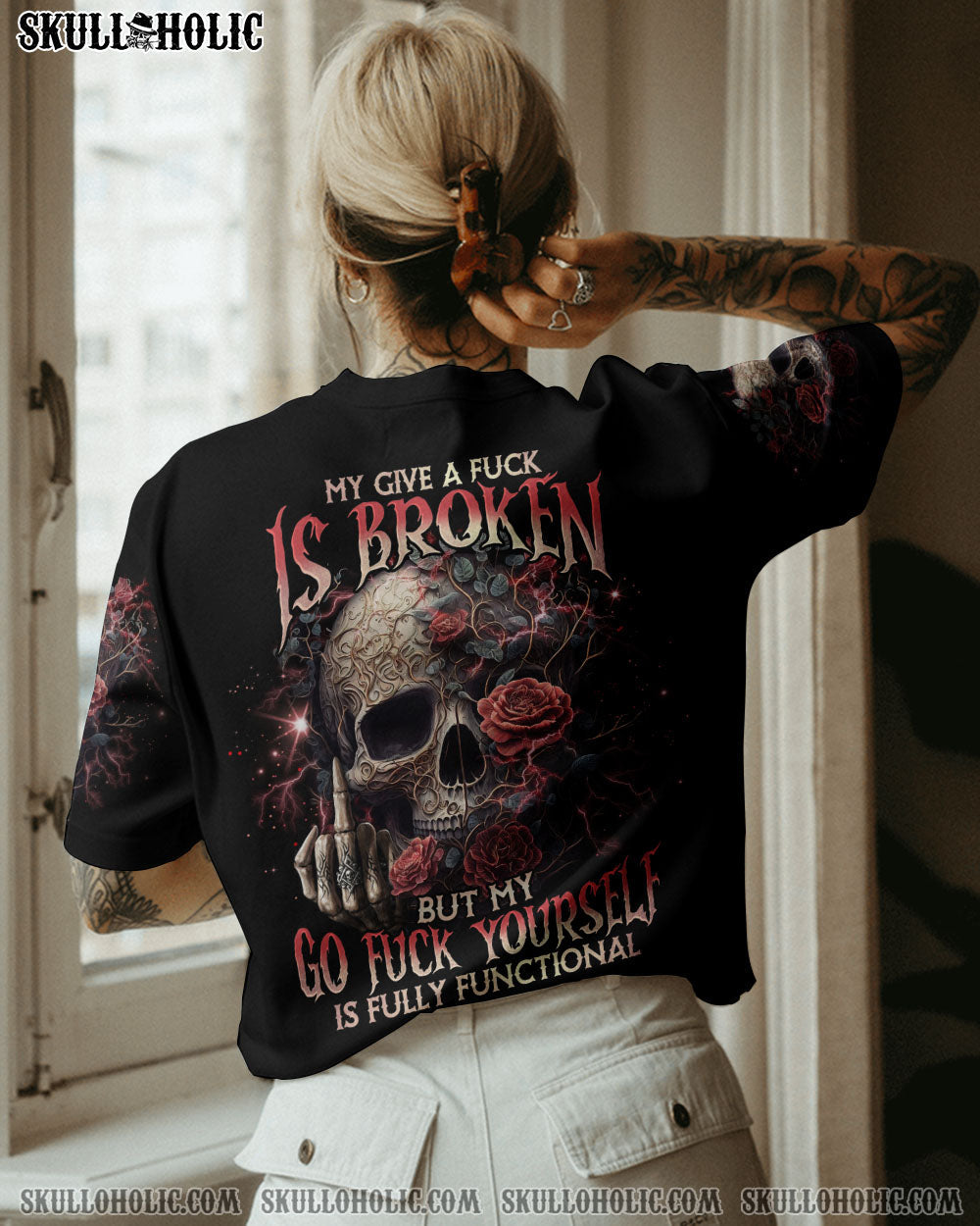 MY GIVE A F ROSE SKULL ALL OVER PRINT - TLNO1703233
