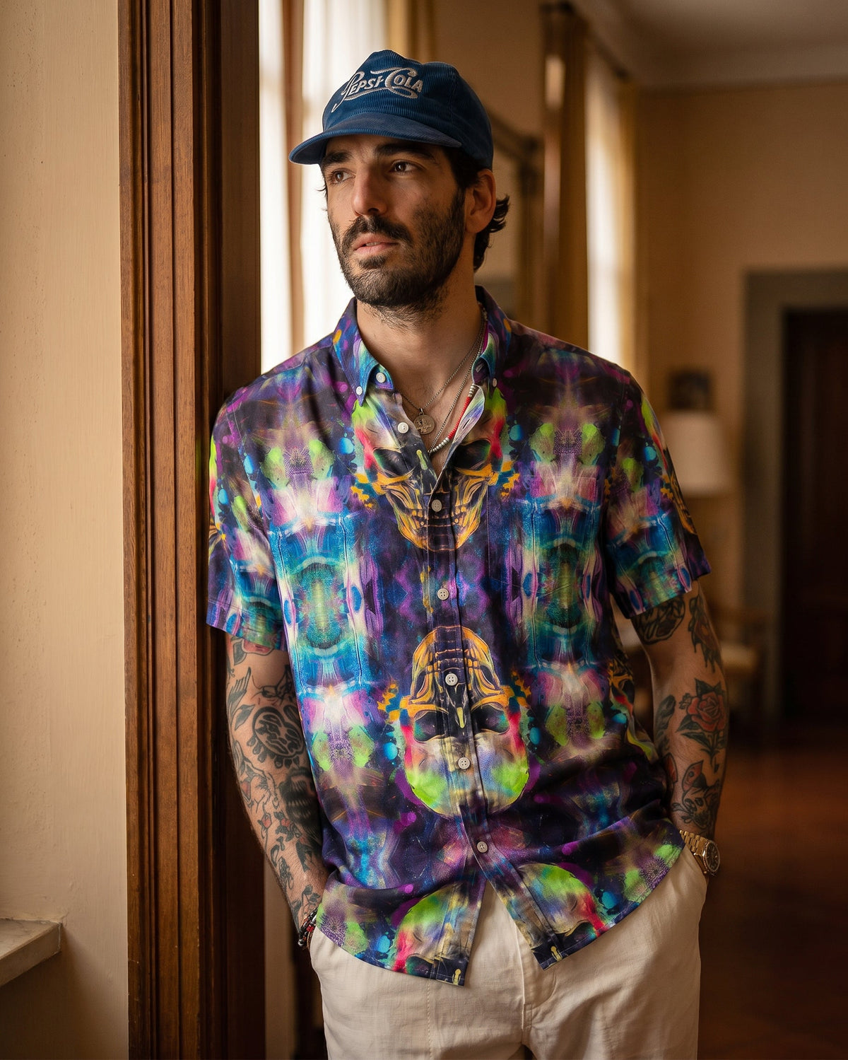 COSMIC FRACTAL SKULL COLLAR SHIRT - RI0106266