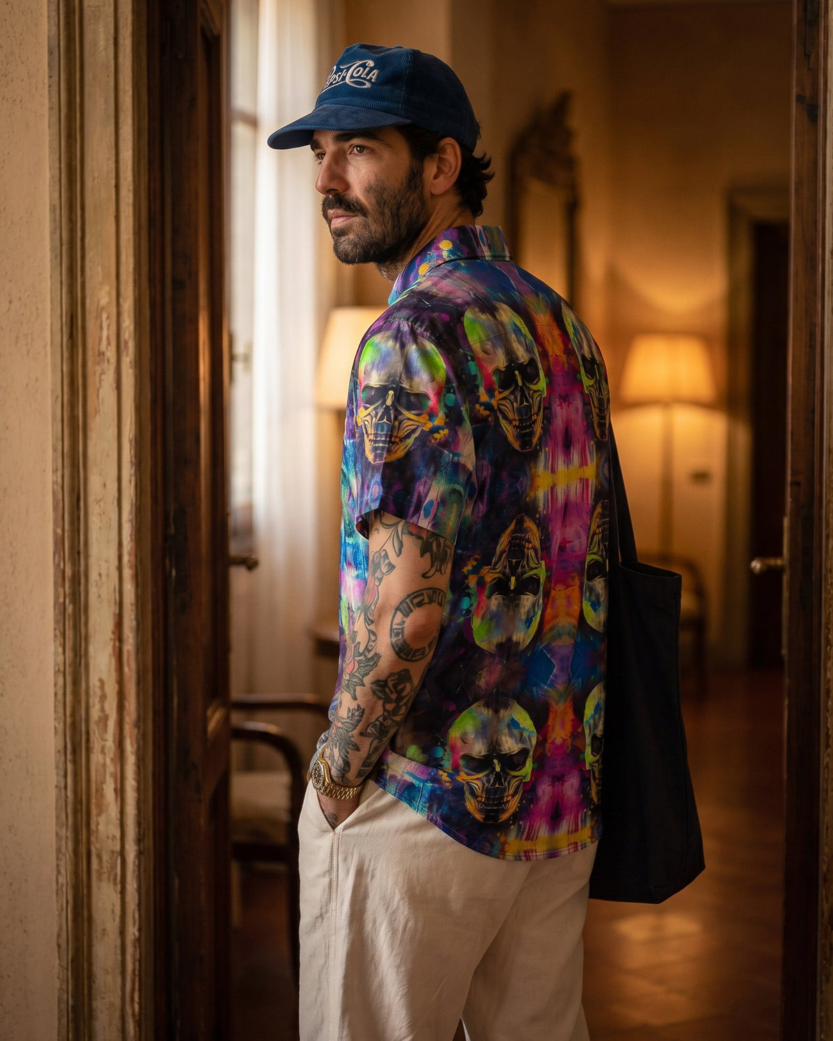 COSMIC FRACTAL SKULL COLLAR SHIRT - RI0106266