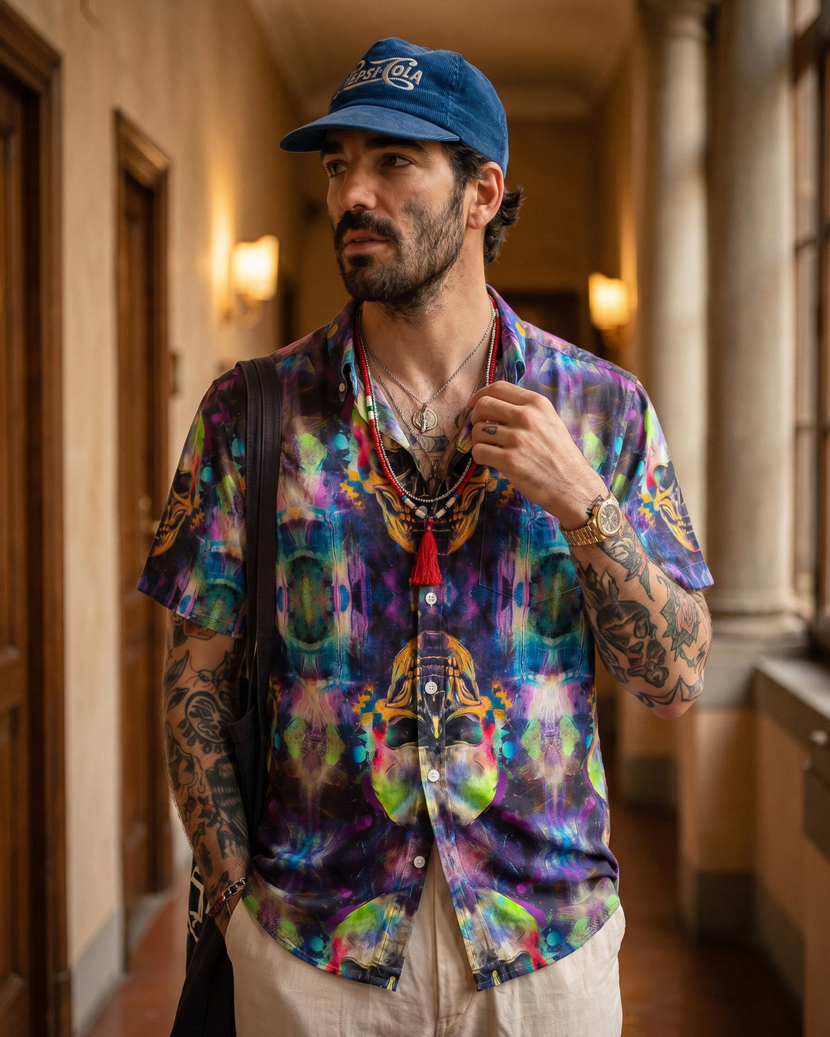 COSMIC FRACTAL SKULL COLLAR SHIRT - RI0106266