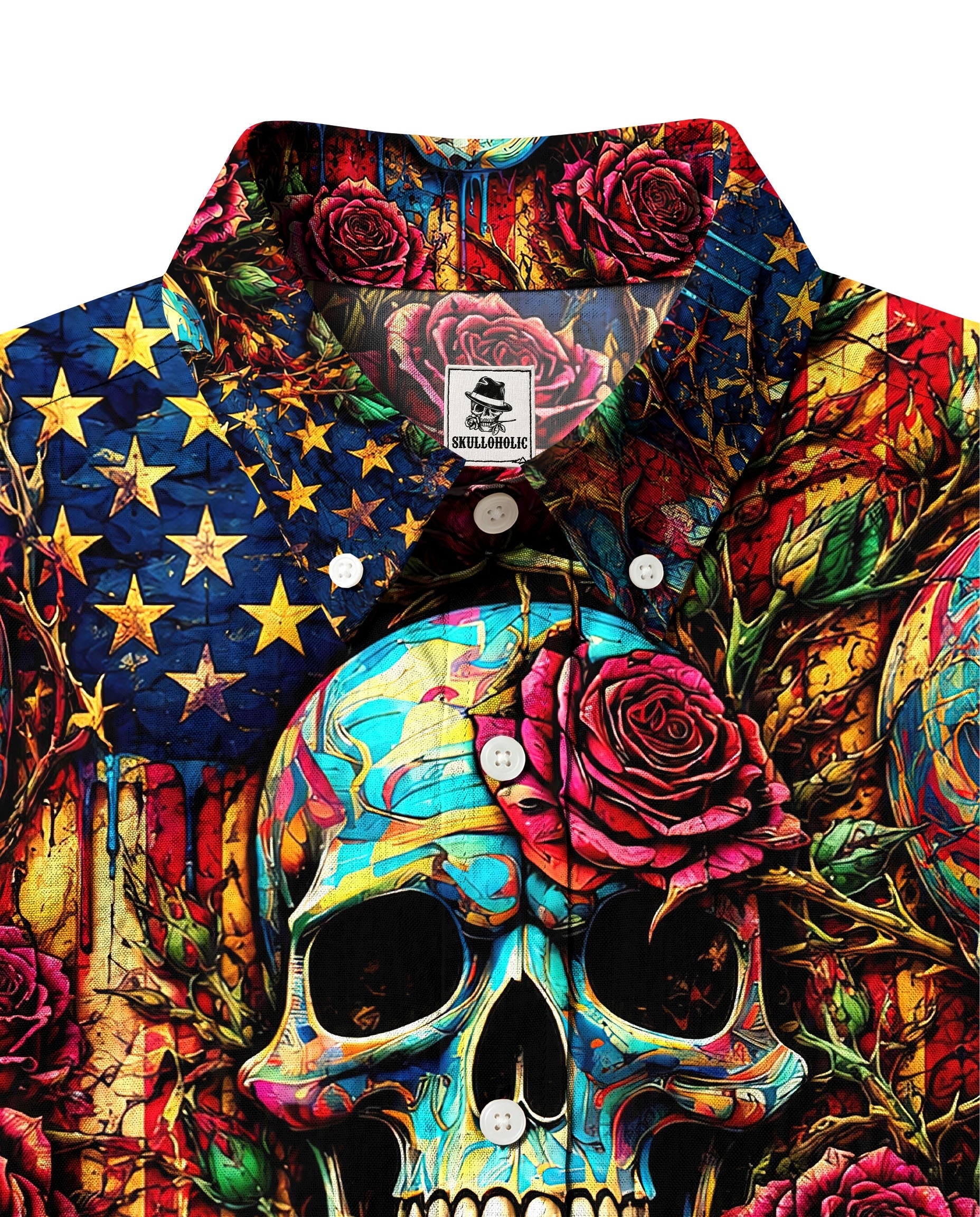 BROKEN SKULL ROSE VINTAGE STARS & STRIPES COLLAR SHIRT  - TLNT0306263