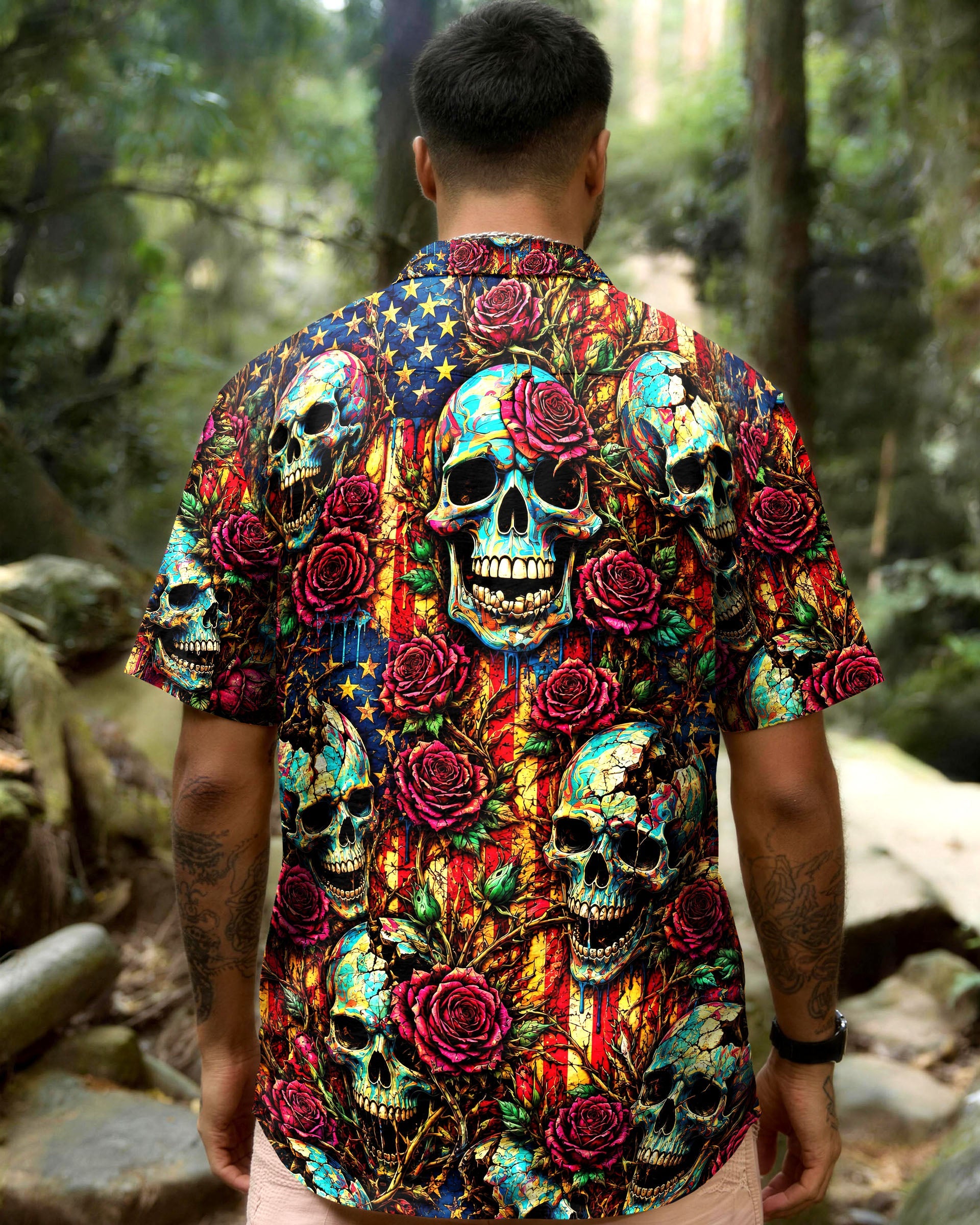 BROKEN SKULL ROSE VINTAGE STARS & STRIPES COLLAR SHIRT  - TLNT0306263