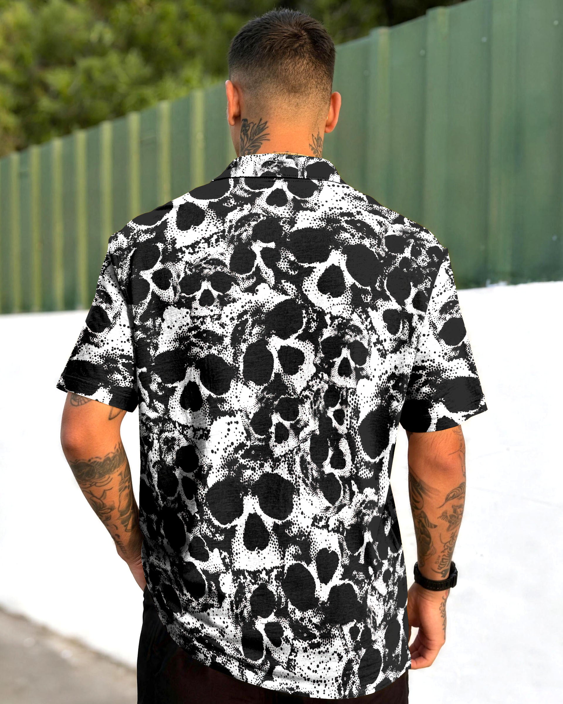 BLACK & WHITE SKULL POLO SHIRT  - TLNT0806263