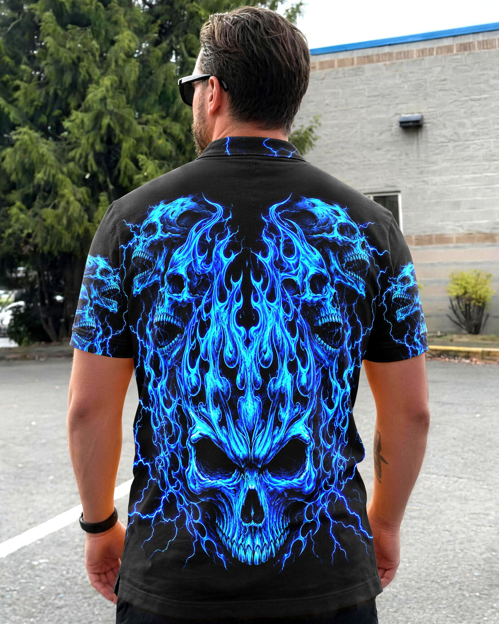 NEON FLAMES SKULL POLO SHIRT - TLNT1006261