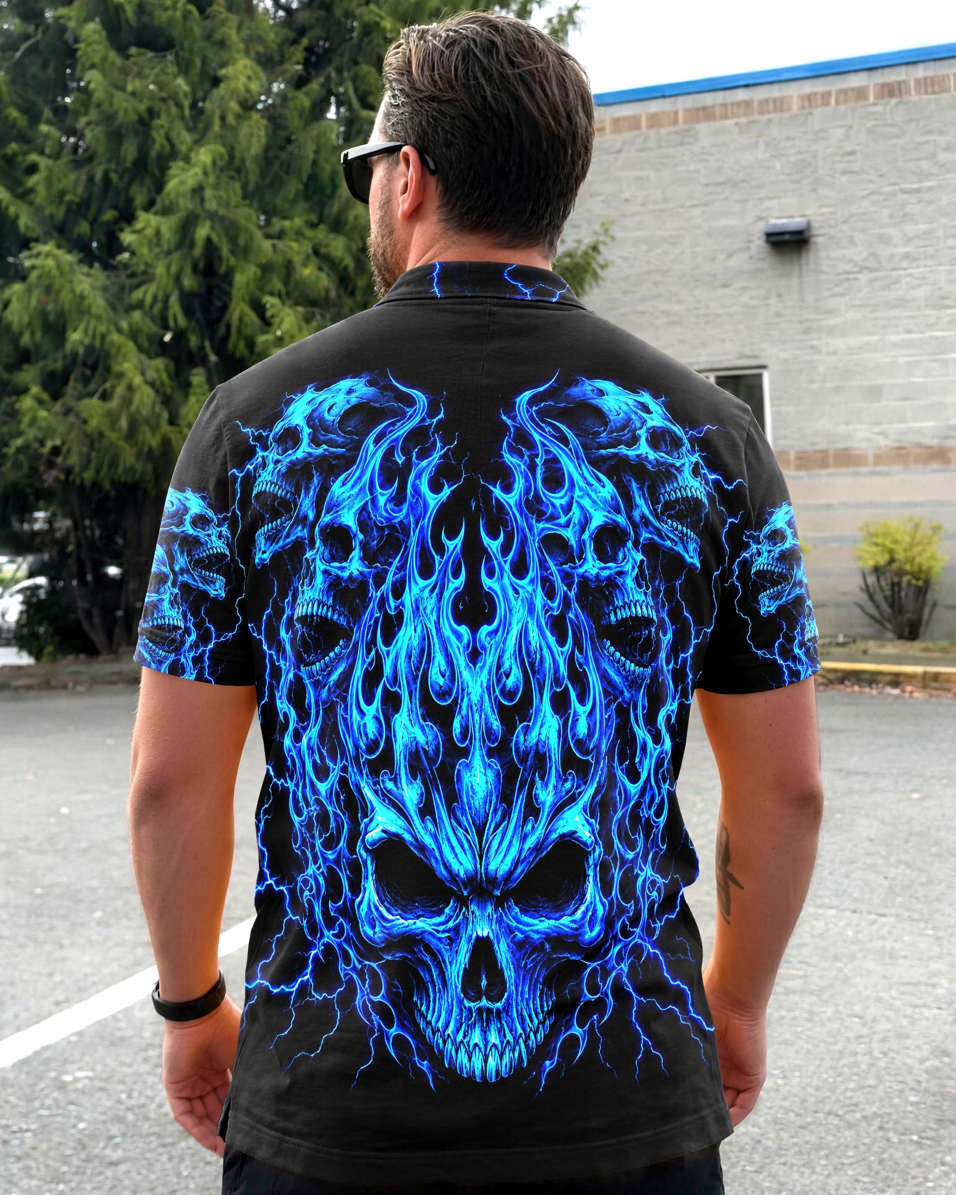 NEON FLAMES SKULL POLO SHIRT - TLNT1006261