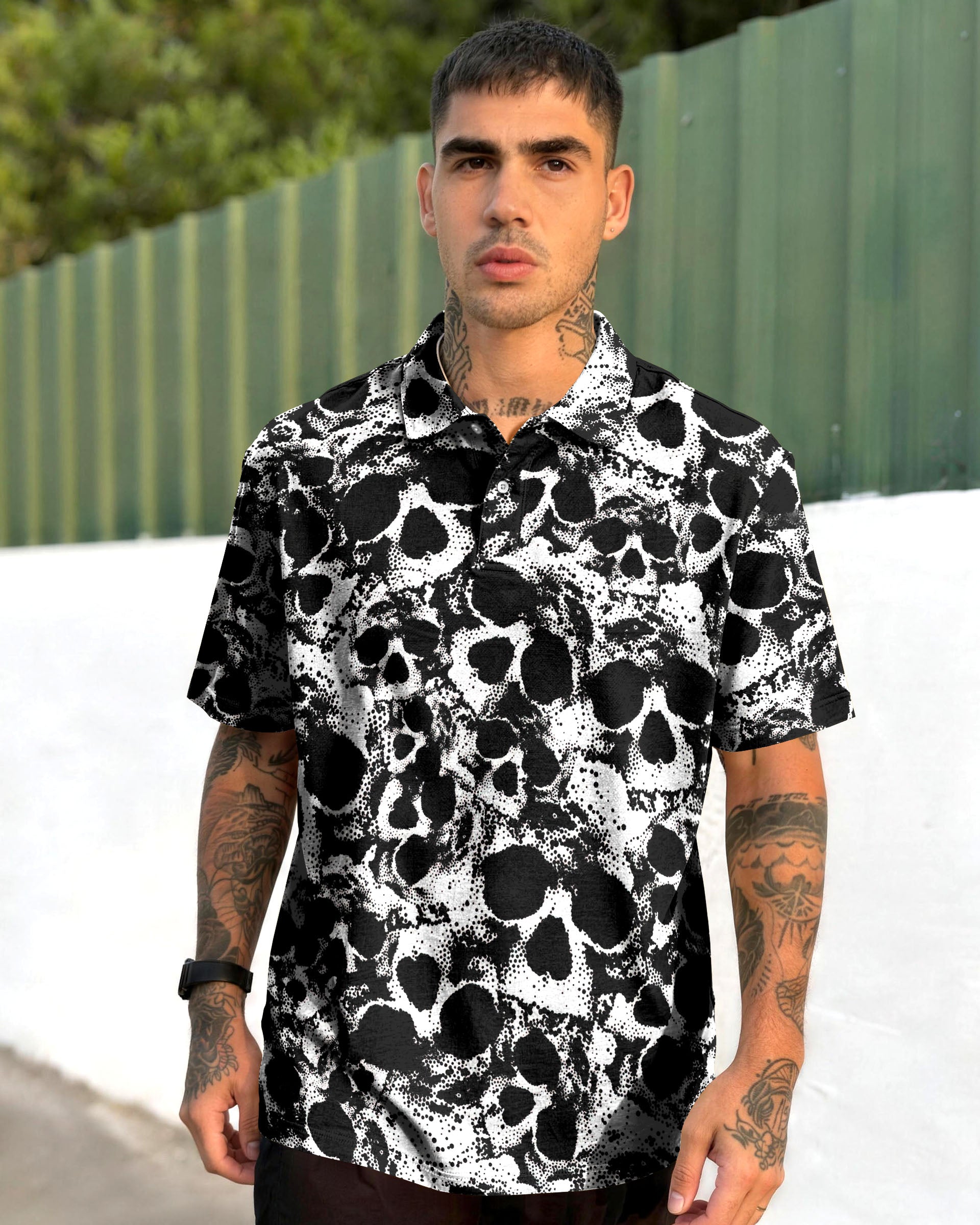 BLACK & WHITE SKULL POLO SHIRT  - TLNT0806263