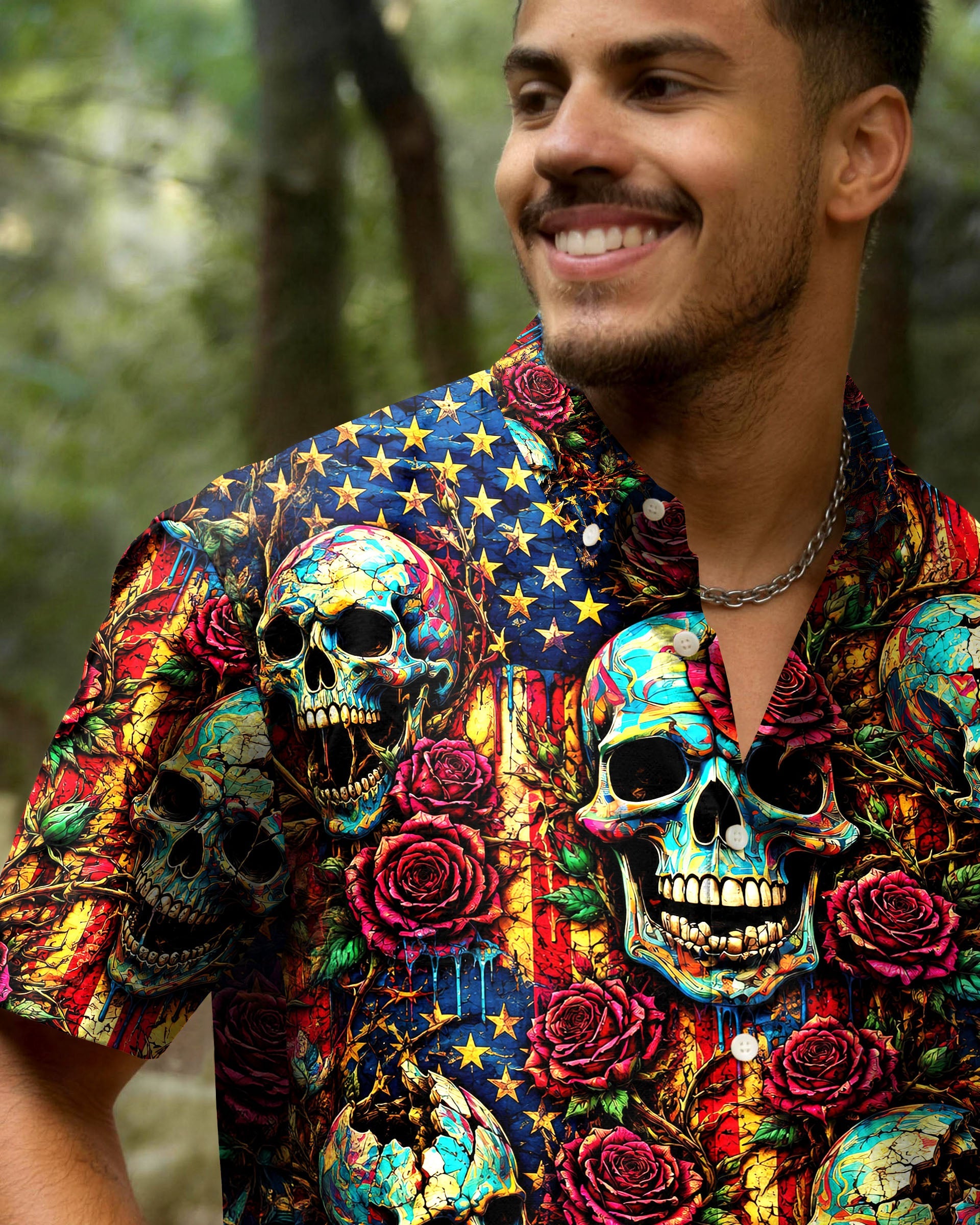 BROKEN SKULL ROSE VINTAGE STARS & STRIPES COLLAR SHIRT  - TLNT0306263
