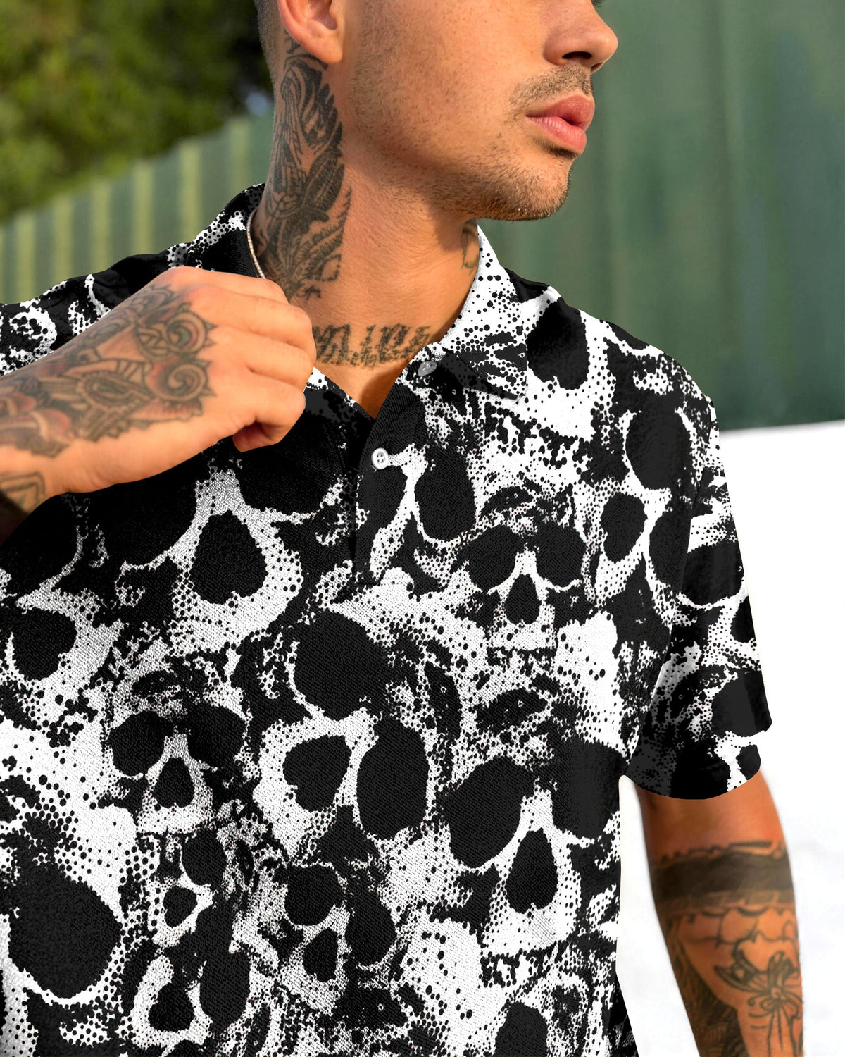 BLACK & WHITE SKULL POLO SHIRT  - TLNT0806263