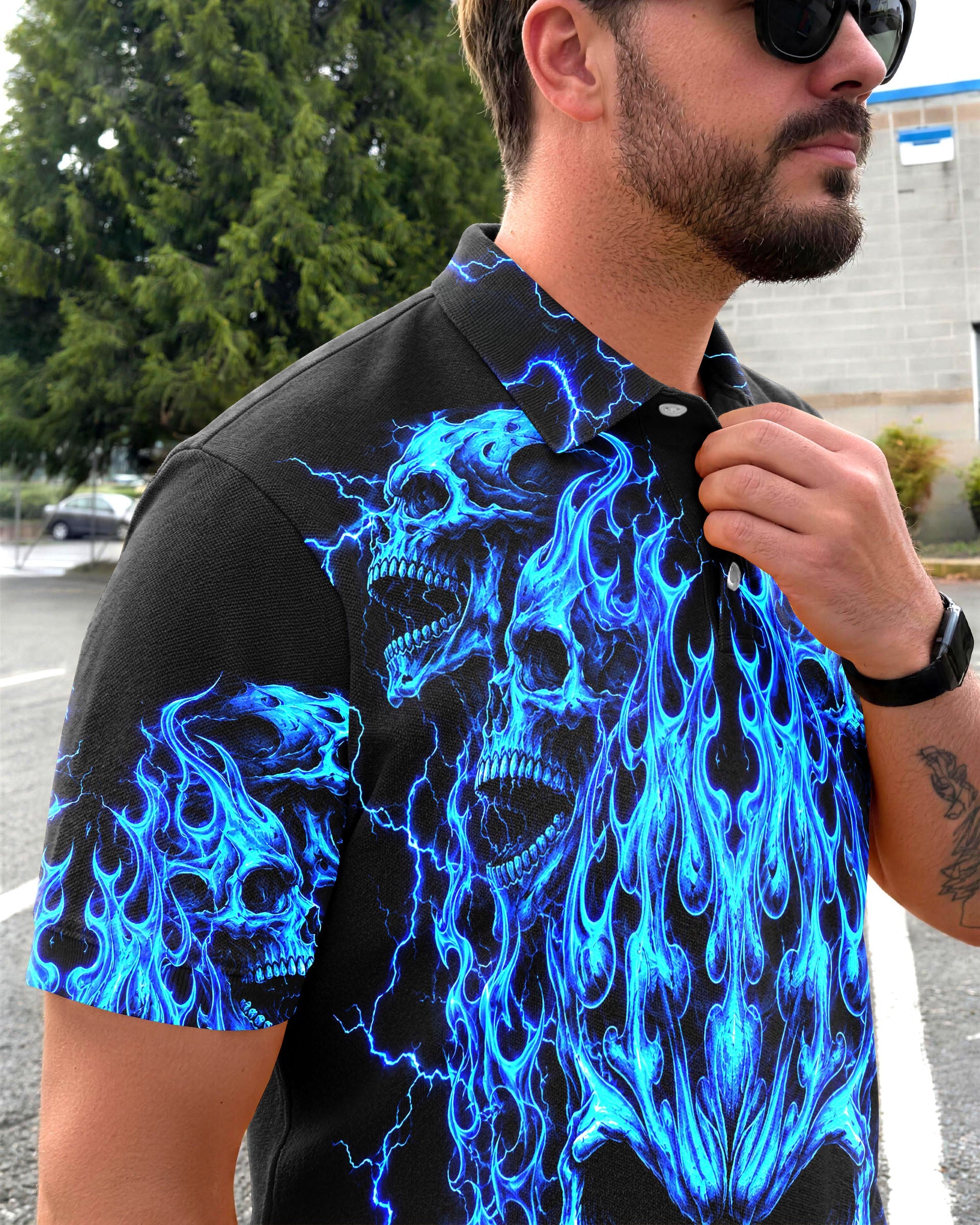 NEON FLAMES SKULL POLO SHIRT - TLNT1006261