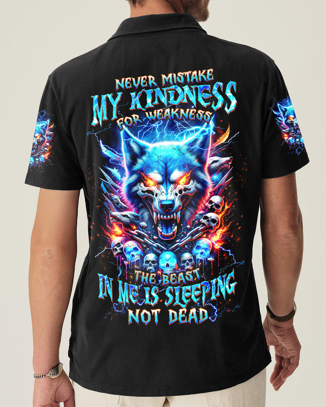 NEVER MISTAKE MY KINDNESS WOLF SKULL ALL OVER PRINT - TLTW1704263