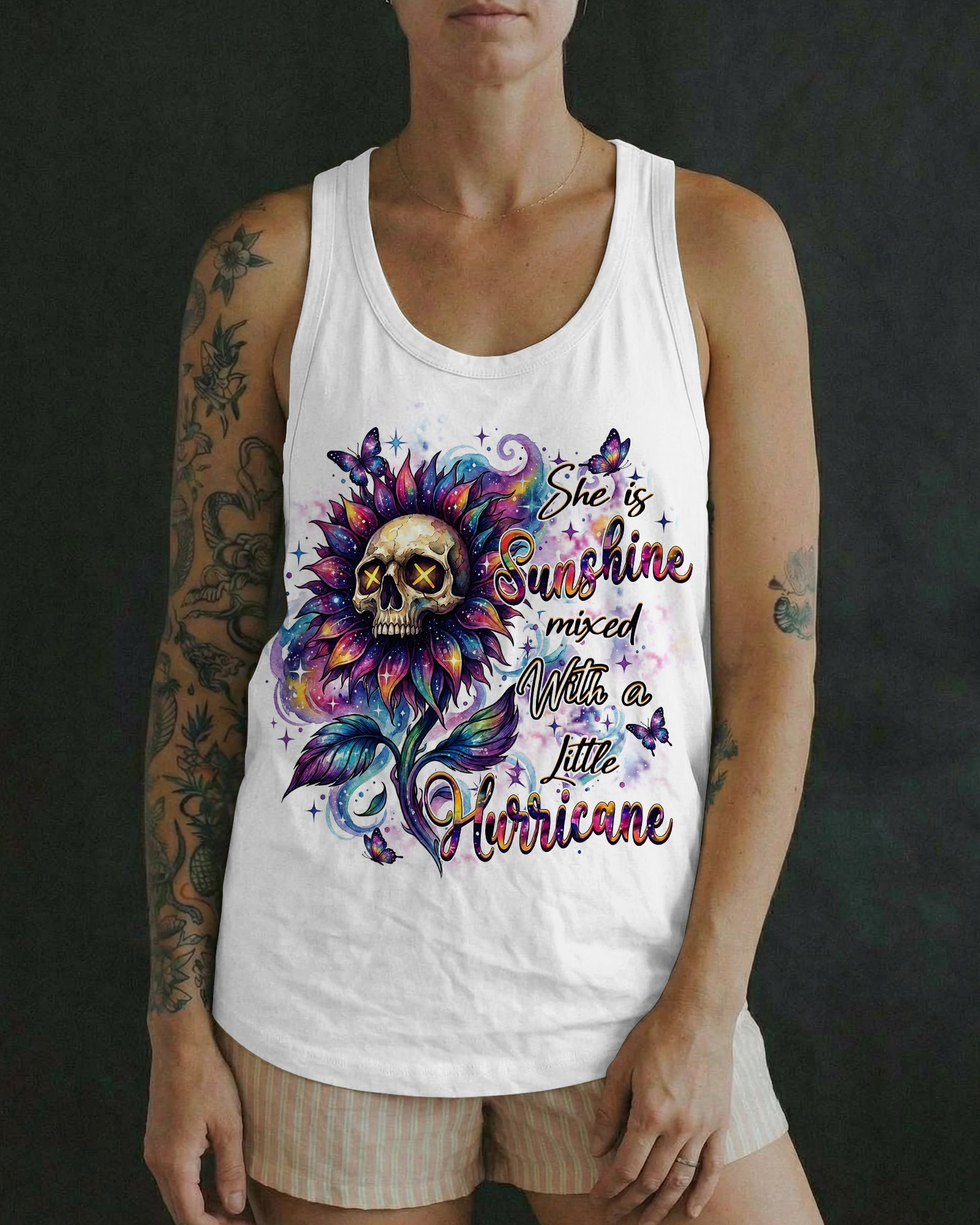 SHE IS SUNSHINE SKULL SUNFLOWERS ALL OVER PRINT  - TLHN1704263