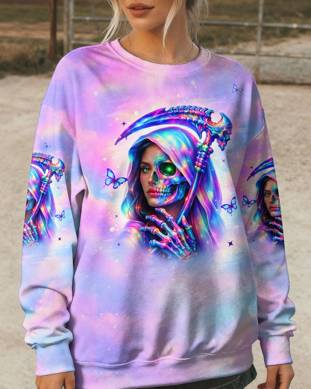 DON'T TRY TO FIGURE ME OUT SKULL LADY ALL OVER PRINT - TLHN0603262
