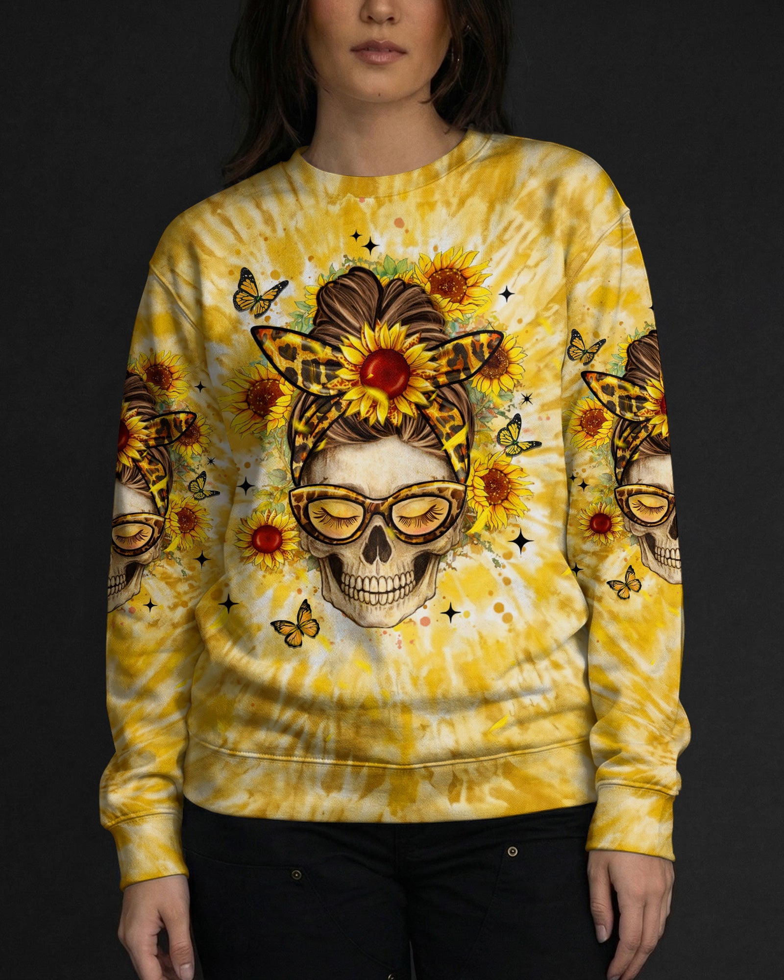 ZERO F GIVEN SUNFLOWER MESSY BUN SKULL ALL OVER PRINT  - TLHN1604263