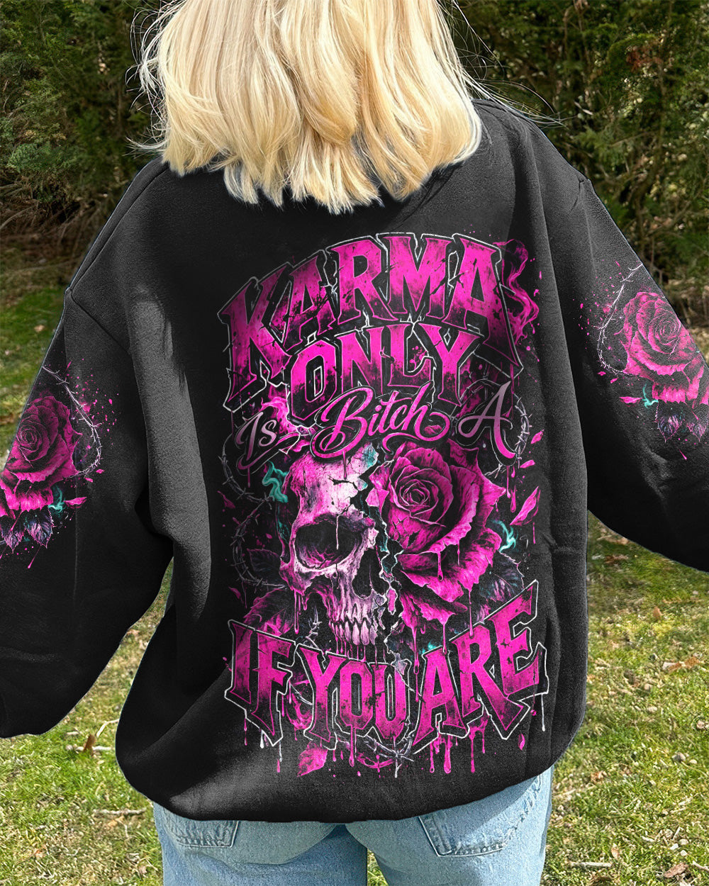 KARMA IS ONLY A B IF YOU ARE ROSE SKULL ALL OVER PRINT - TLNO1103262