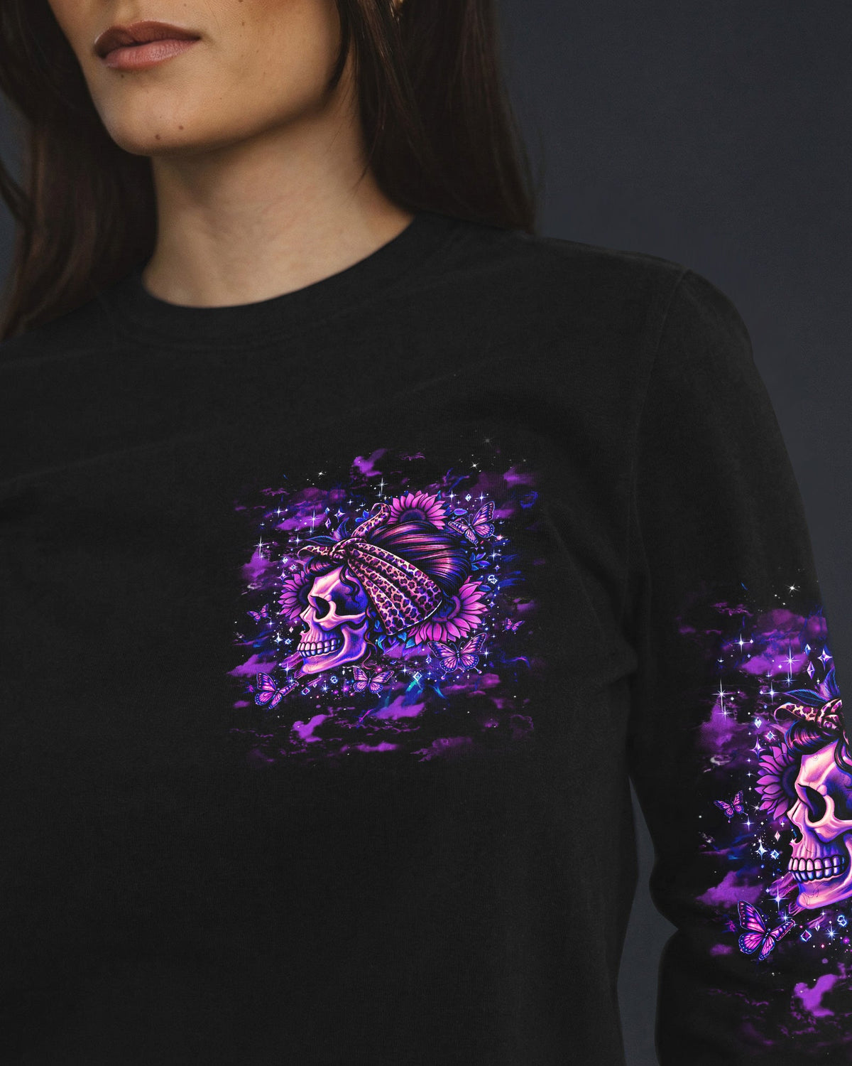 I'M A GIRL WITH A MIND SKULL MESSY BUN ALL OVER PRINT  - TLHG0904262