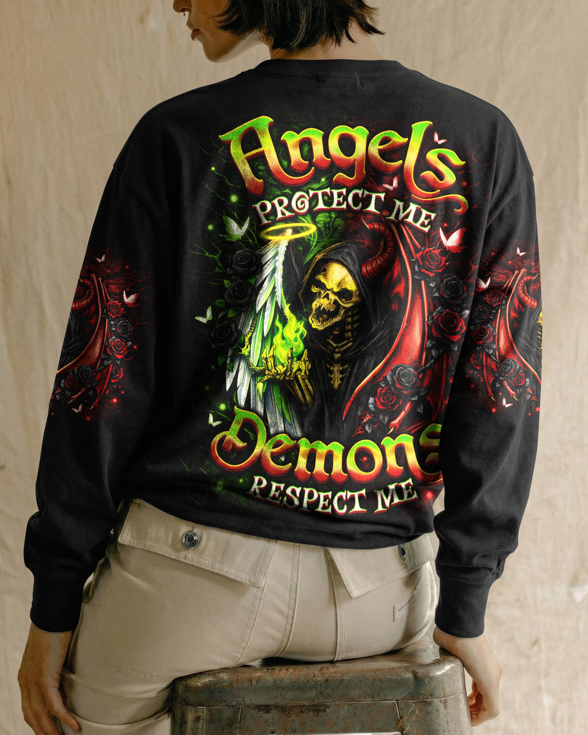 ANGELS PROTECT ME DEMONS RESPECT ME SKULL ALL OVER PRINT  - TLNO2703262