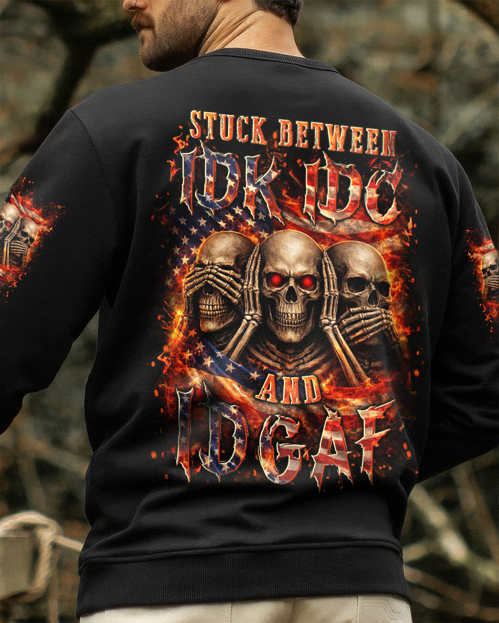 STUCK BETWEEN IDK IDC AND IDGAF SKULL ALL OVER PRINT - YHLN2302261