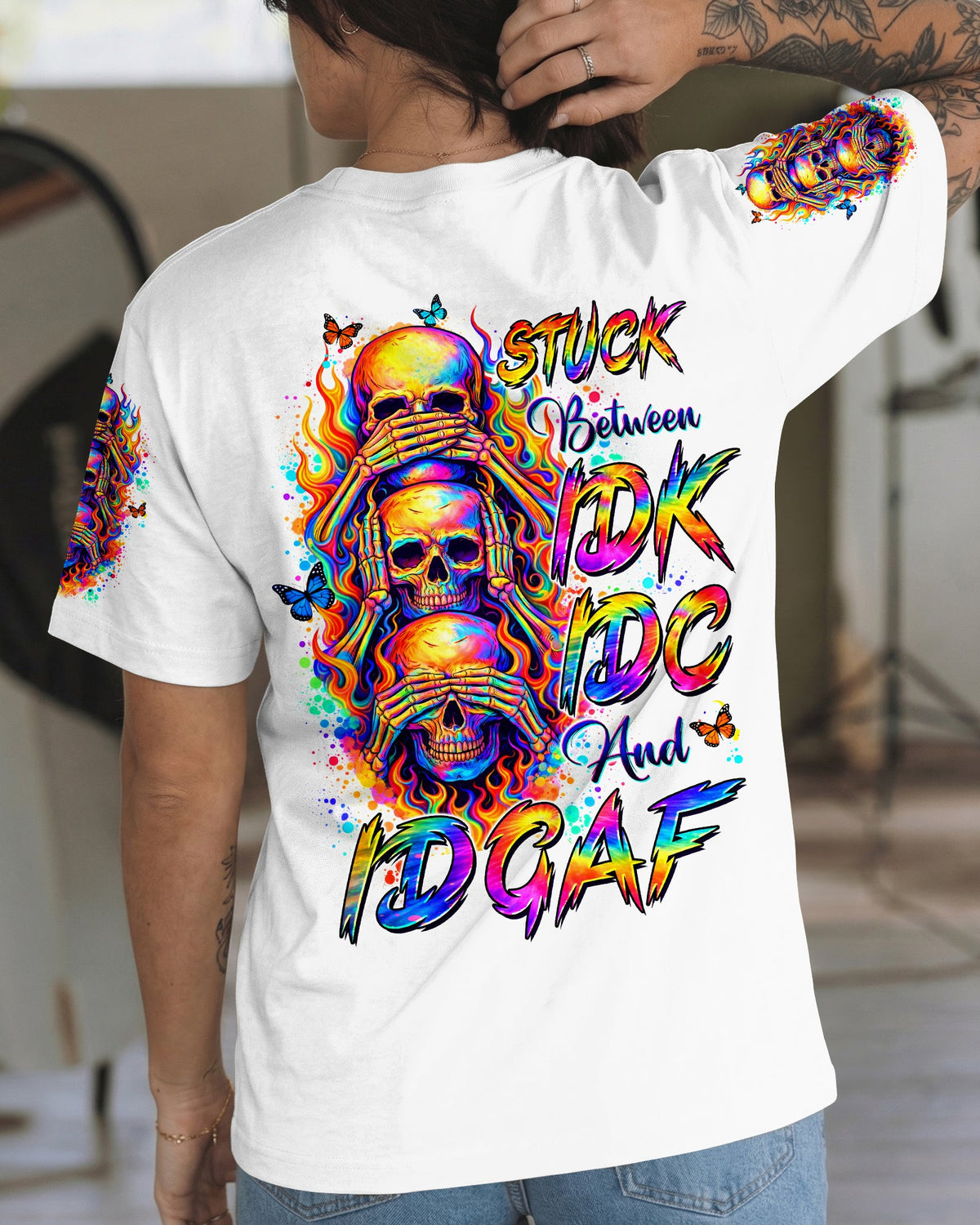 STUCK BETWEEN IDK IDC AND IDGAF SKULL ALL OVER PRINT   - TLTW3003262